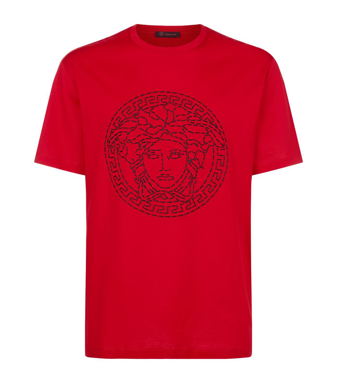 Lyst Versace Embroidered Medusa Motif Tshirt in Red for Men
