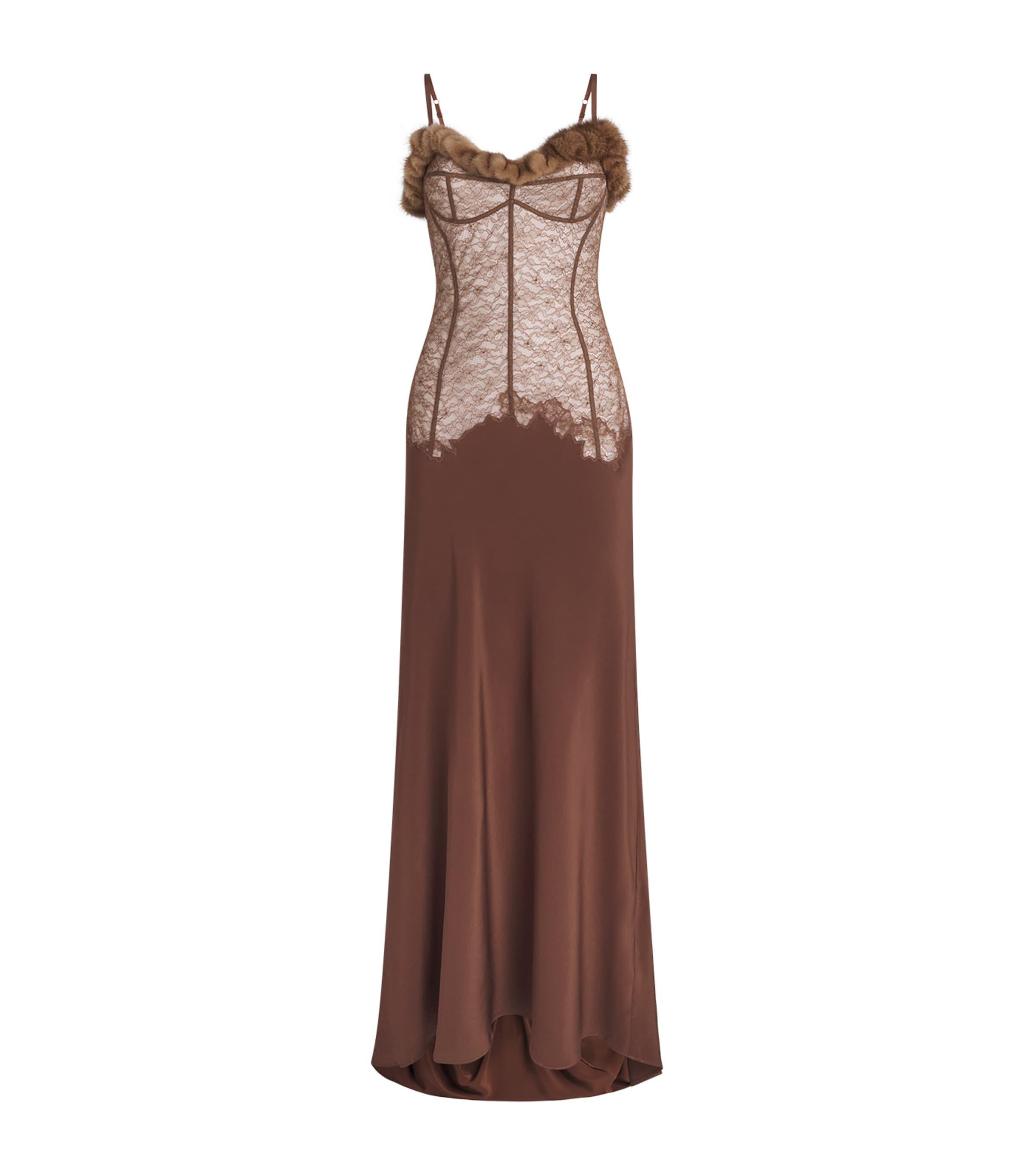joah brown open back dress Vintage 1930s Brown Silk and Lace Dress and Jacket NRA NOS main image 1