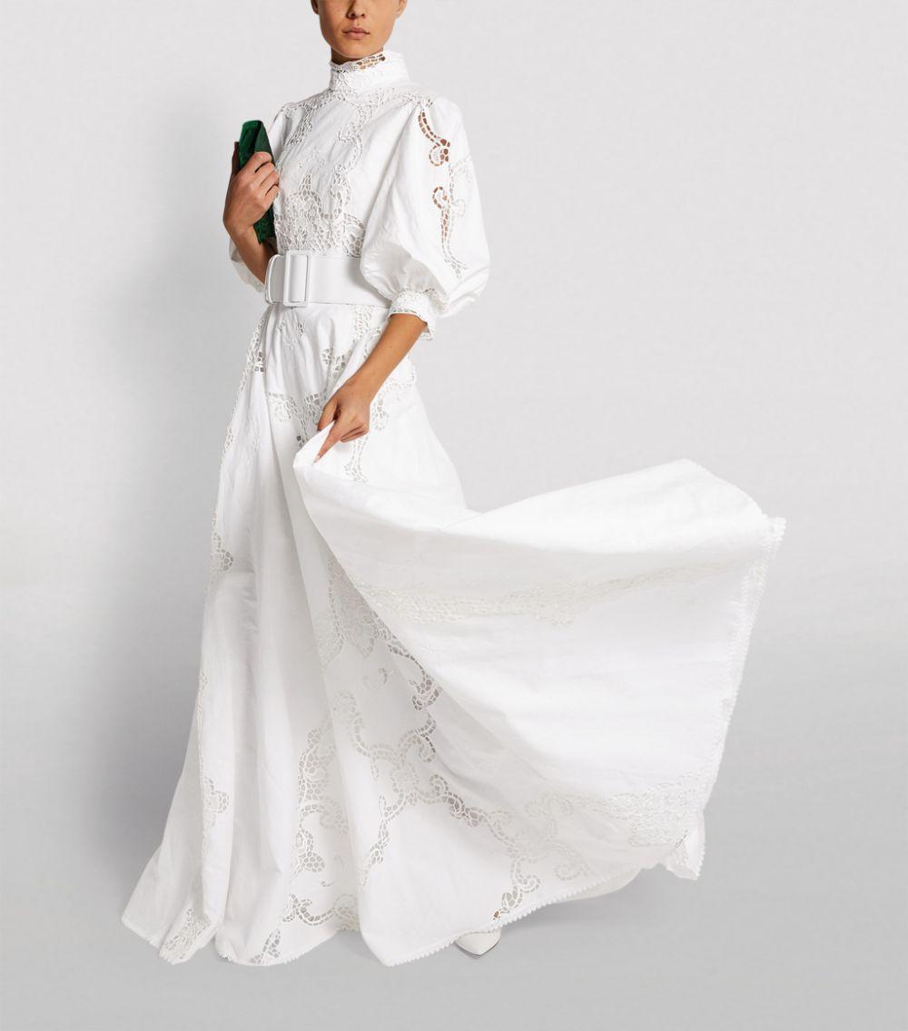 Costarellos Alessie Belted Linen Gown in White | Lyst