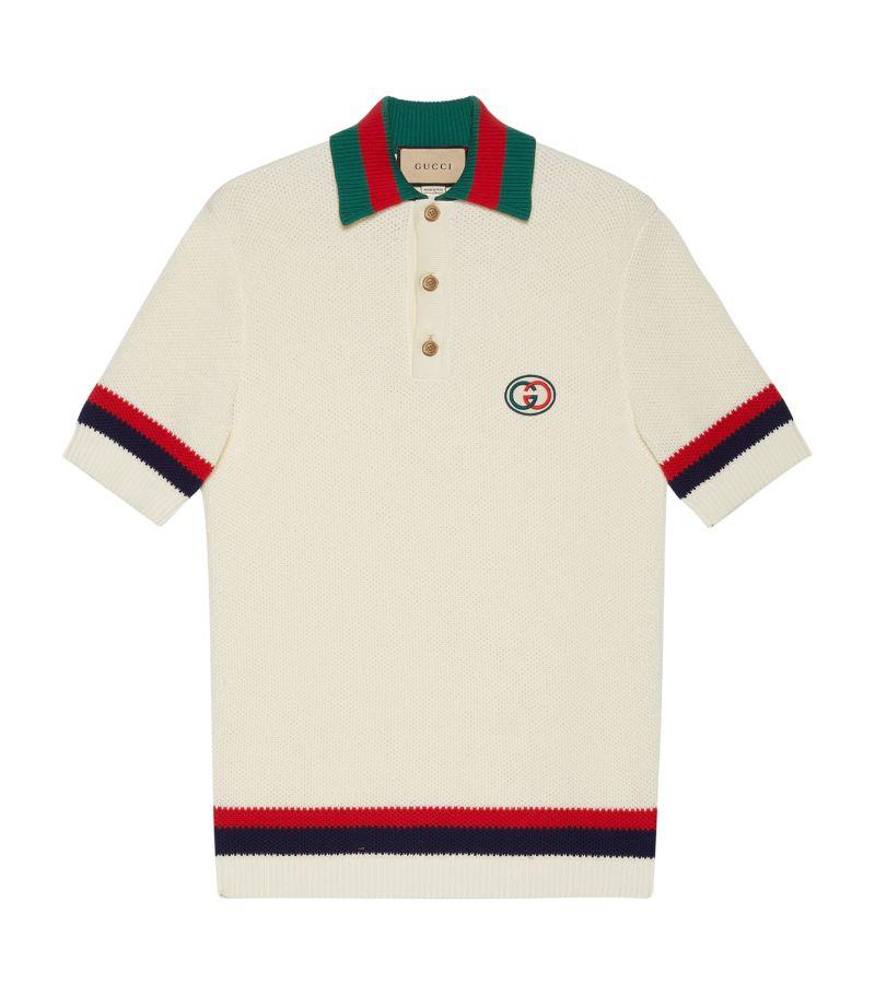 Gucci Logo-embroidered Striped Cotton-knit Polo Shirt in Natural