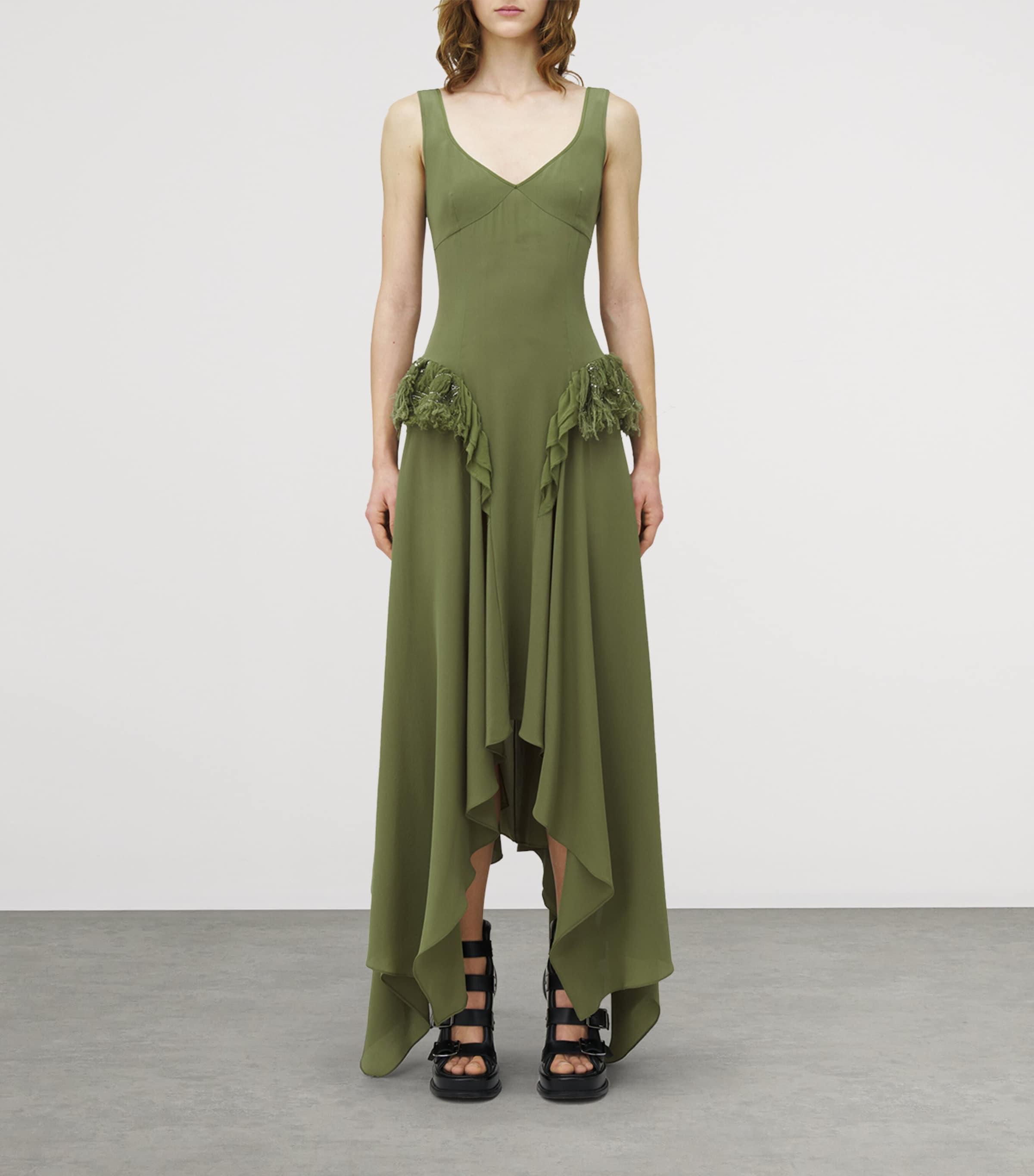 McQueen Silk Asymmetric Midi Dress in Green | Lyst McQueen Silk Asymmetric Midi Dress in Green | Lyst