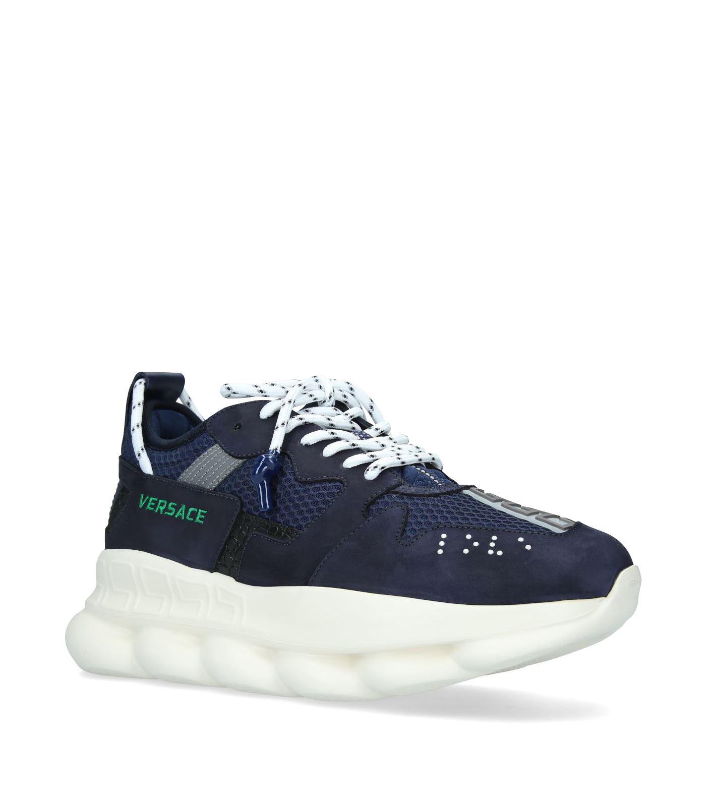 Versace Suede Chain React Sneakers in Navy (Blue) for Men - Lyst