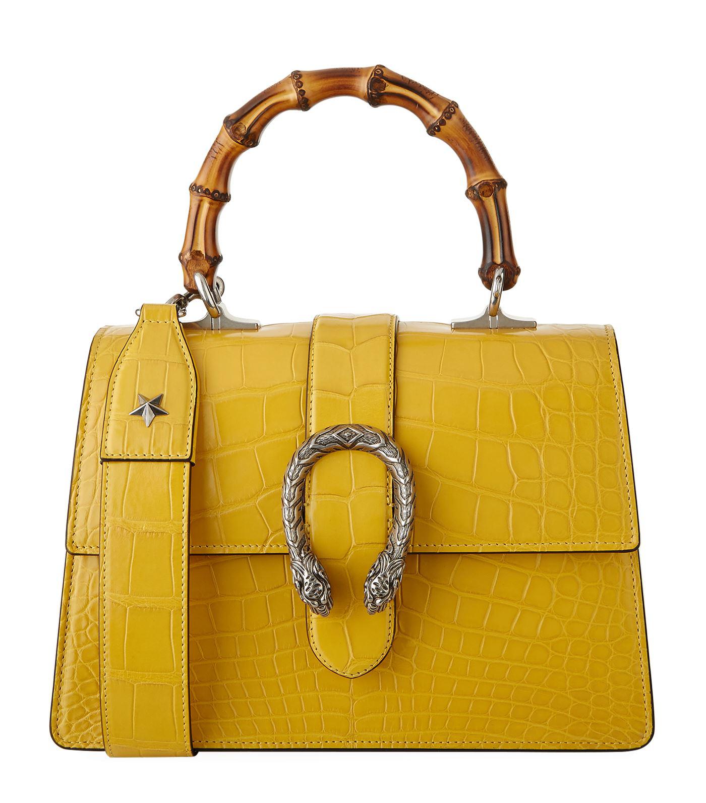 Gucci Leather Small Dionysus Bamboo Top Handle Bag in Yellow - Lyst