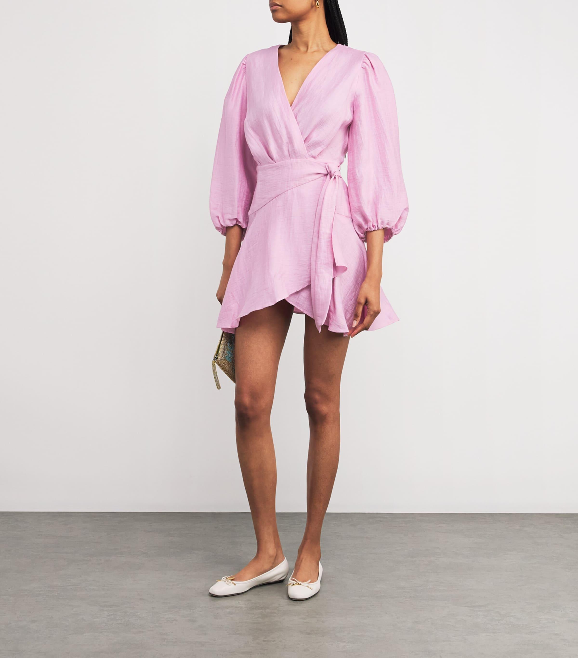 Maje Linen-Blend Wrap Mini Dress in Pink | Lyst Canada