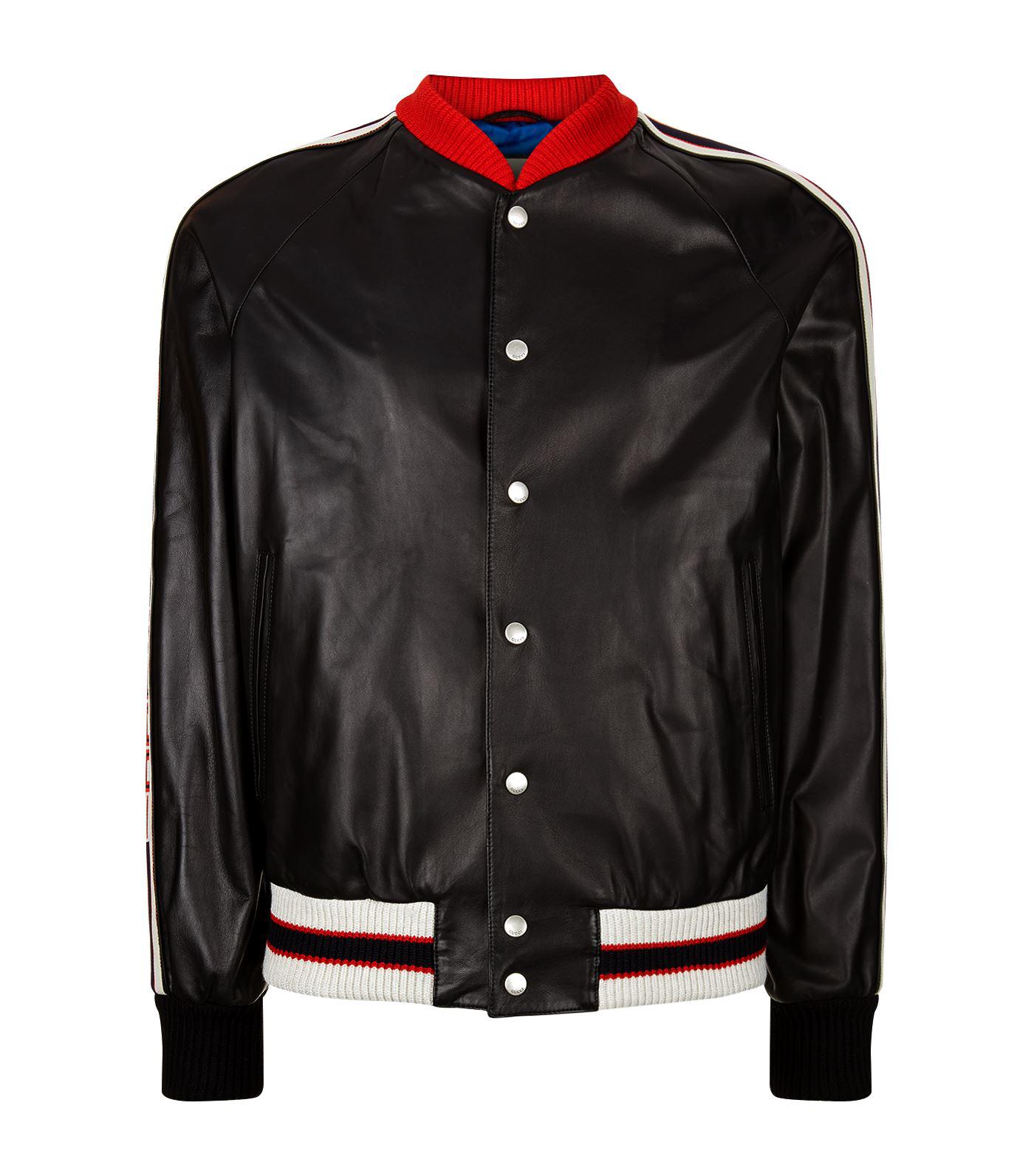 Gucci Hollywood Leather Bomber Jacket in Black for Men - Lyst