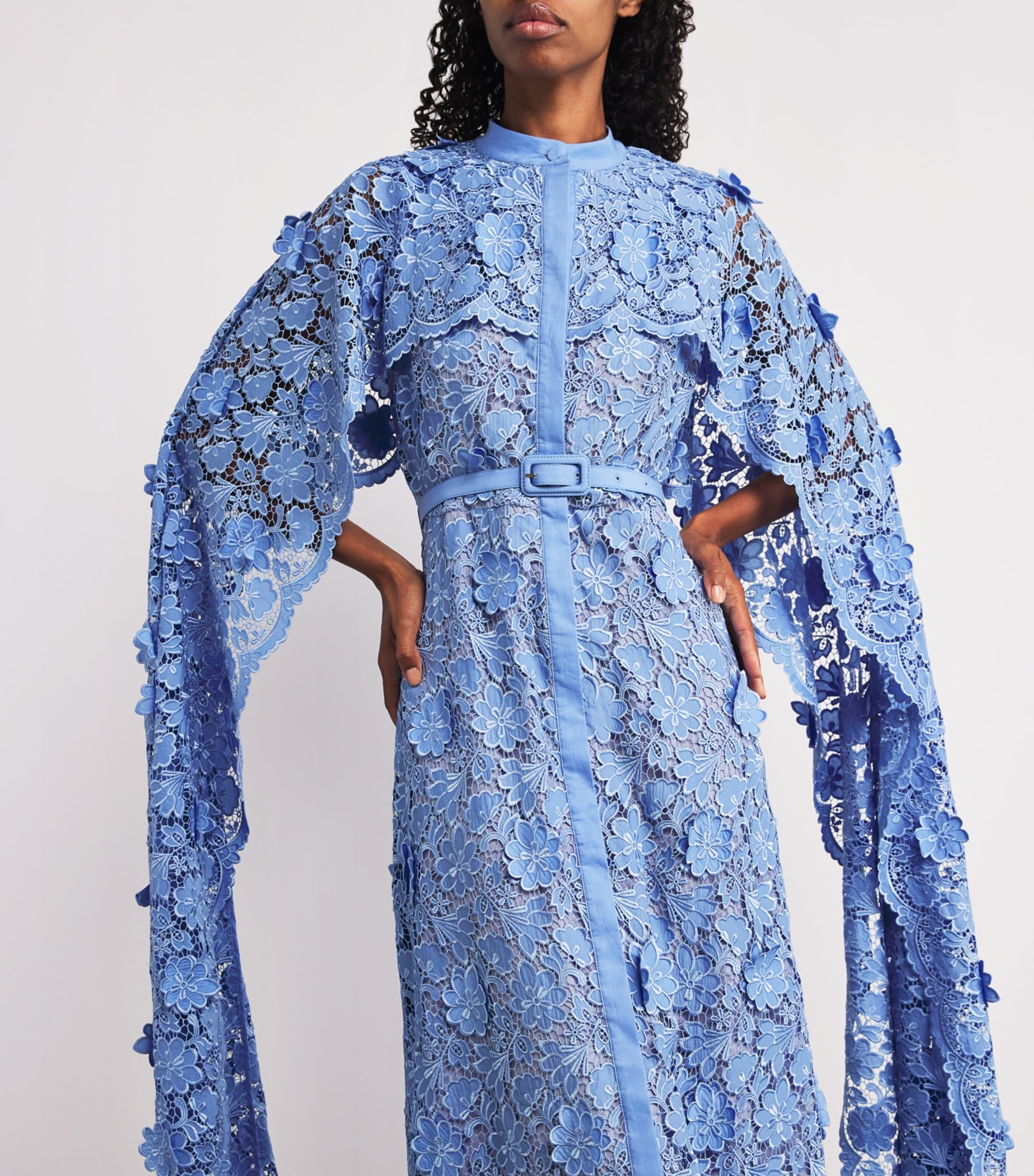 Huishan Zhang Floral Cape Loretta Midi Dress in Blue | Lyst