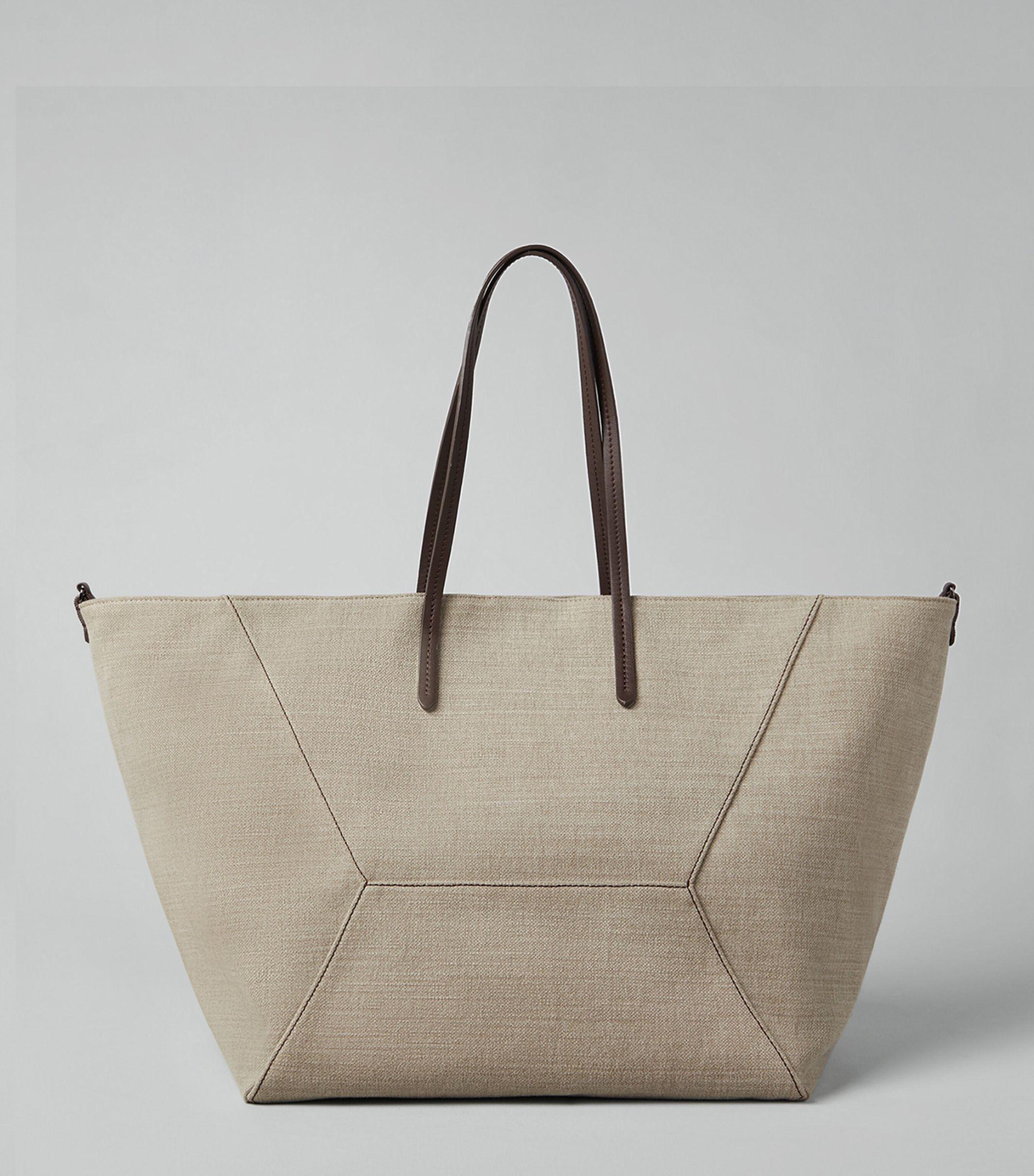 Linen and top leather handbags