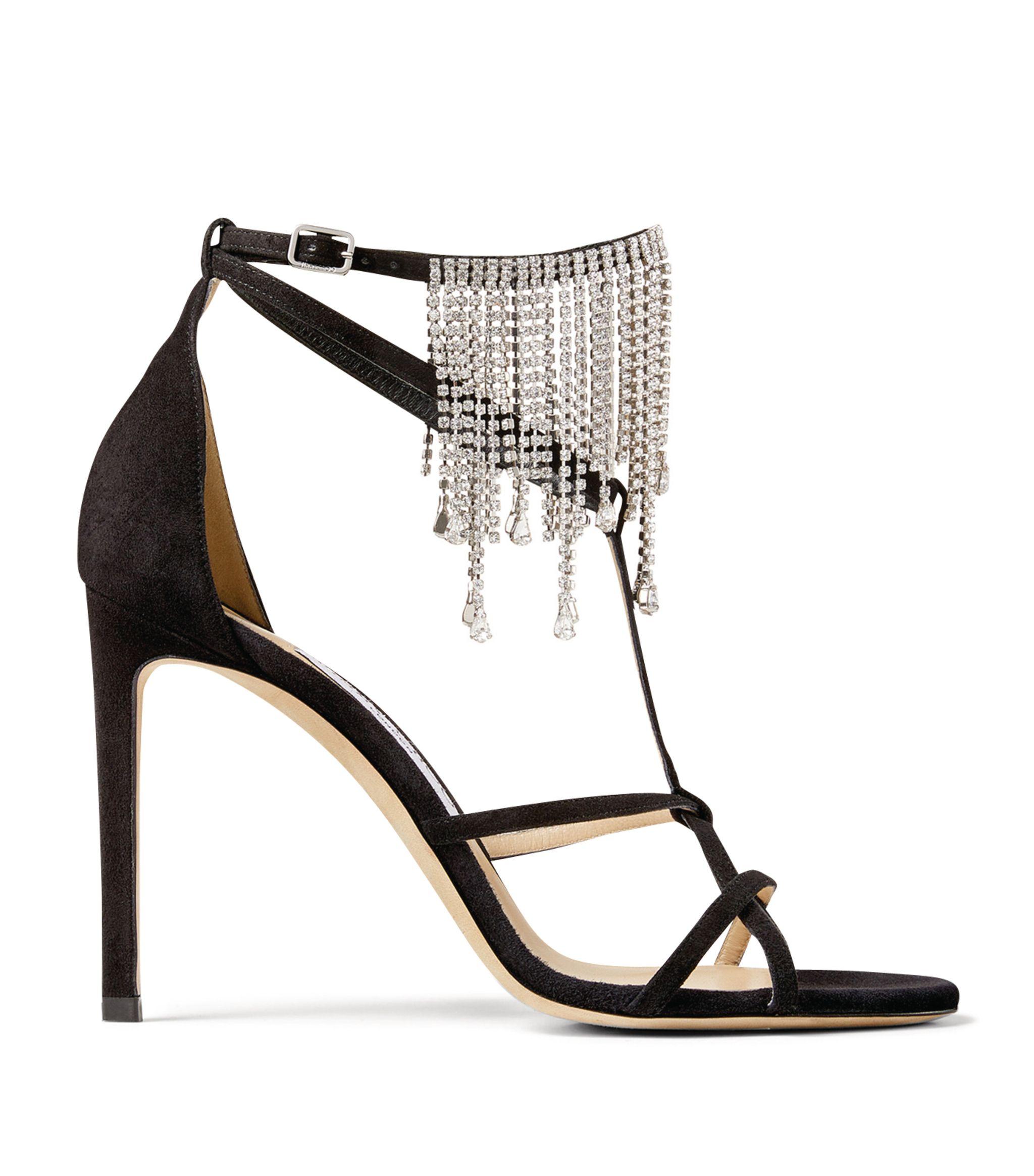 Jimmy Choo Bijou 100 Crystal-embellished Suede Heeled Sandals in Black ...