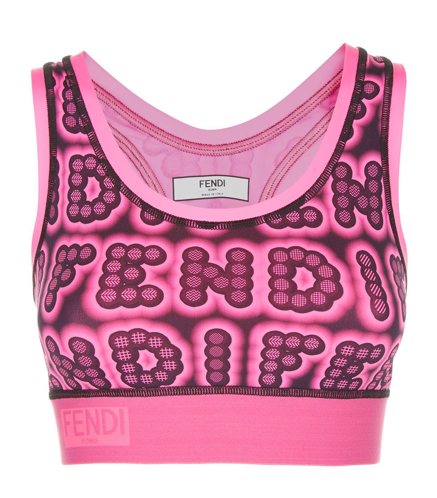 Fendi Printed Stretch Sports Bra in Pink