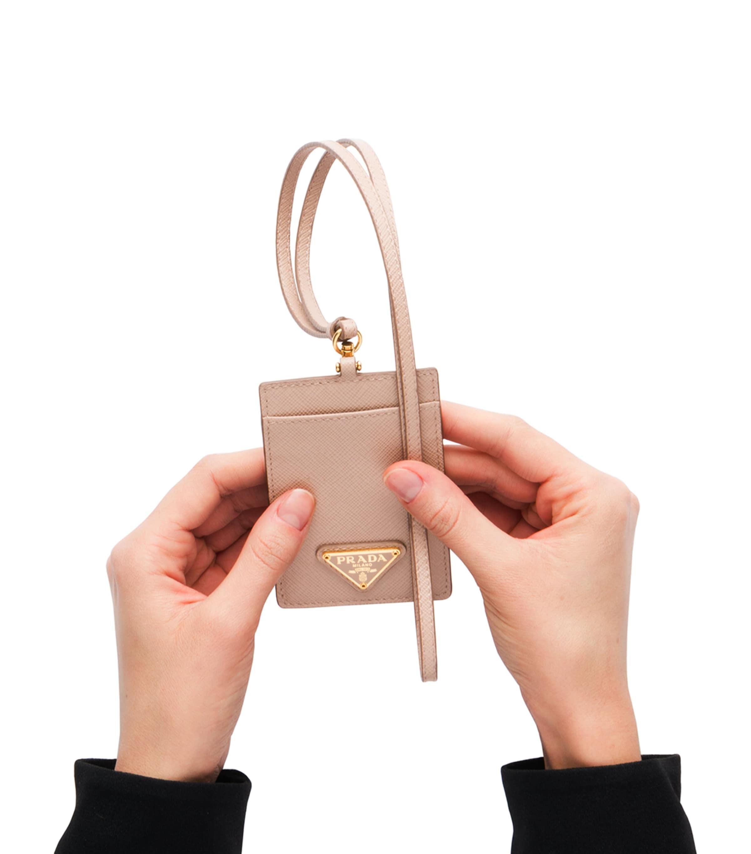 Prada Saffiano Leather Badge Holder in White Lyst UK