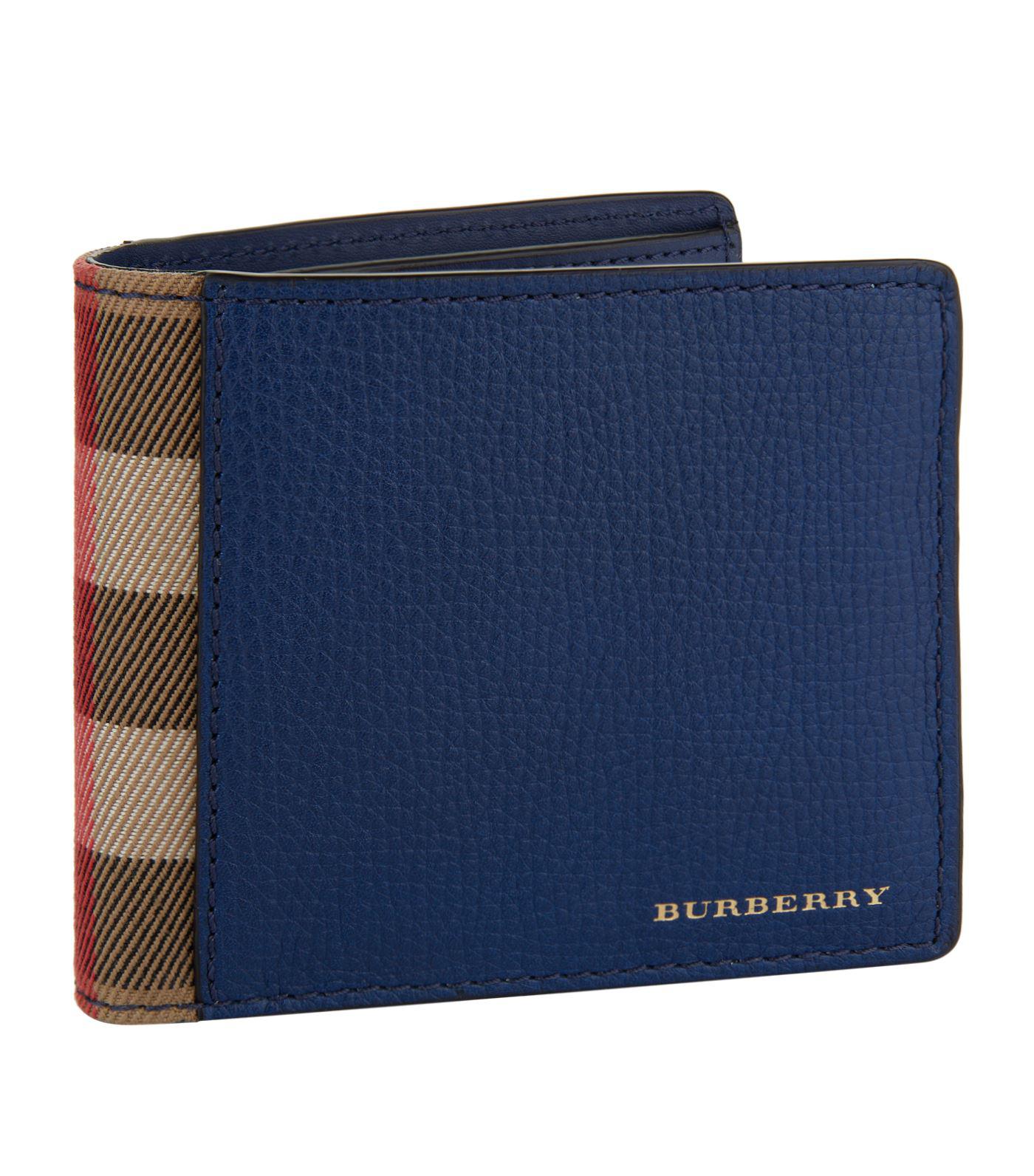 Burberry Check Trim Bifold Wallet, Blue, One Size for Men - Lyst