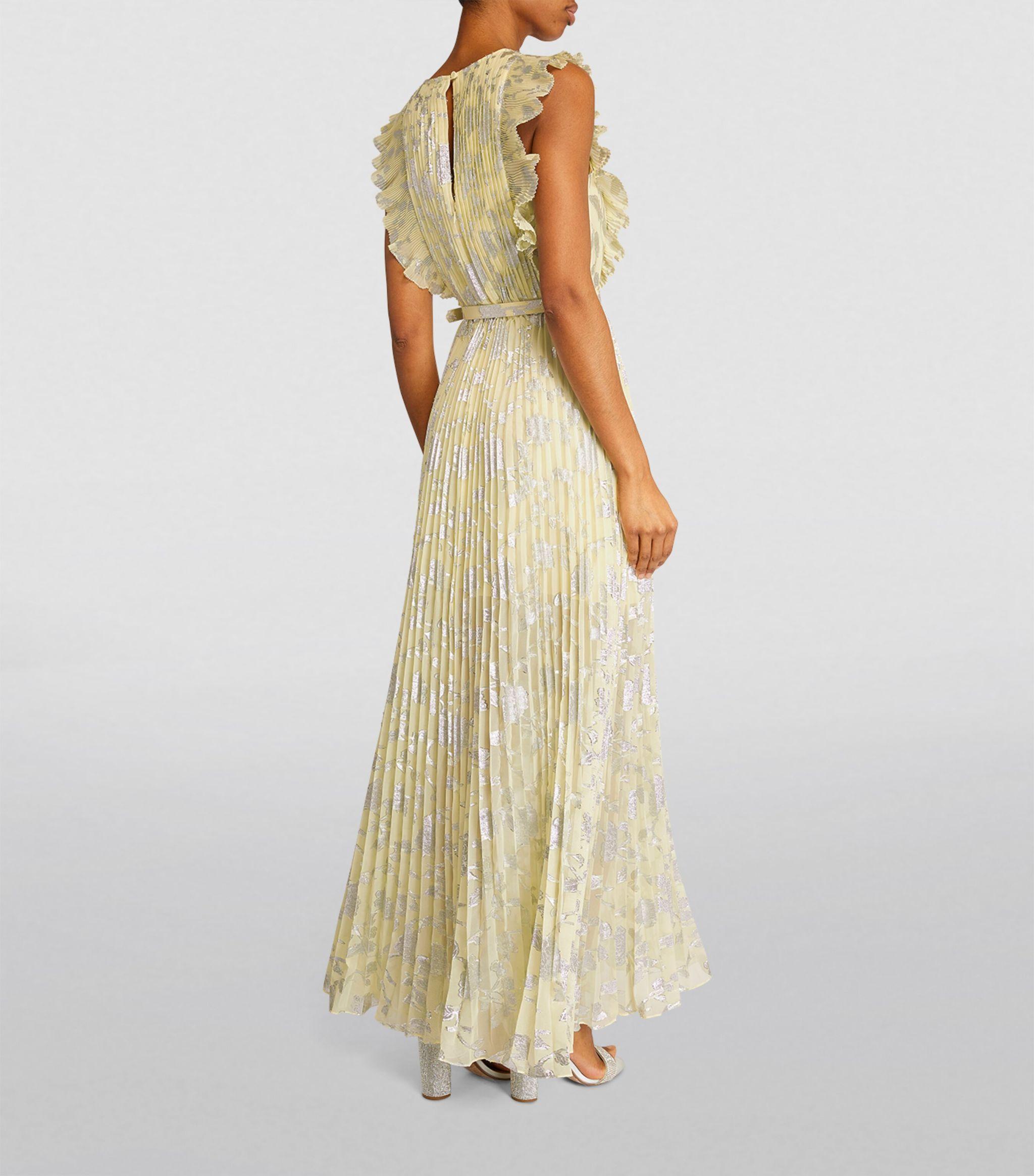 【Self-Portrait】イエローフローラルマキシドレス Yellow Satin Lace Maxi Dress – self-portrait-US