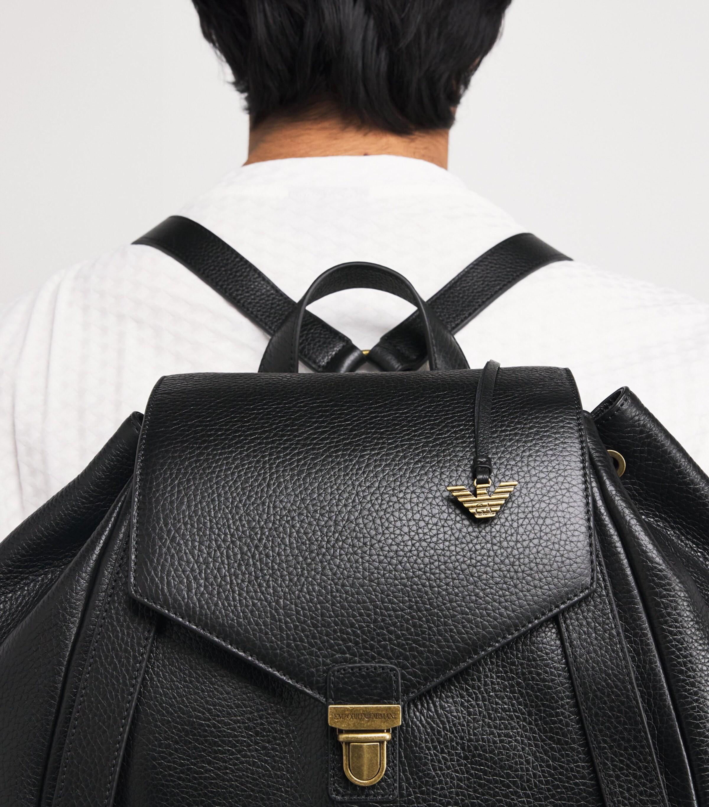 Emporio Armani Pebbled Leather Backpack in Black for Men | Lyst display picture 2