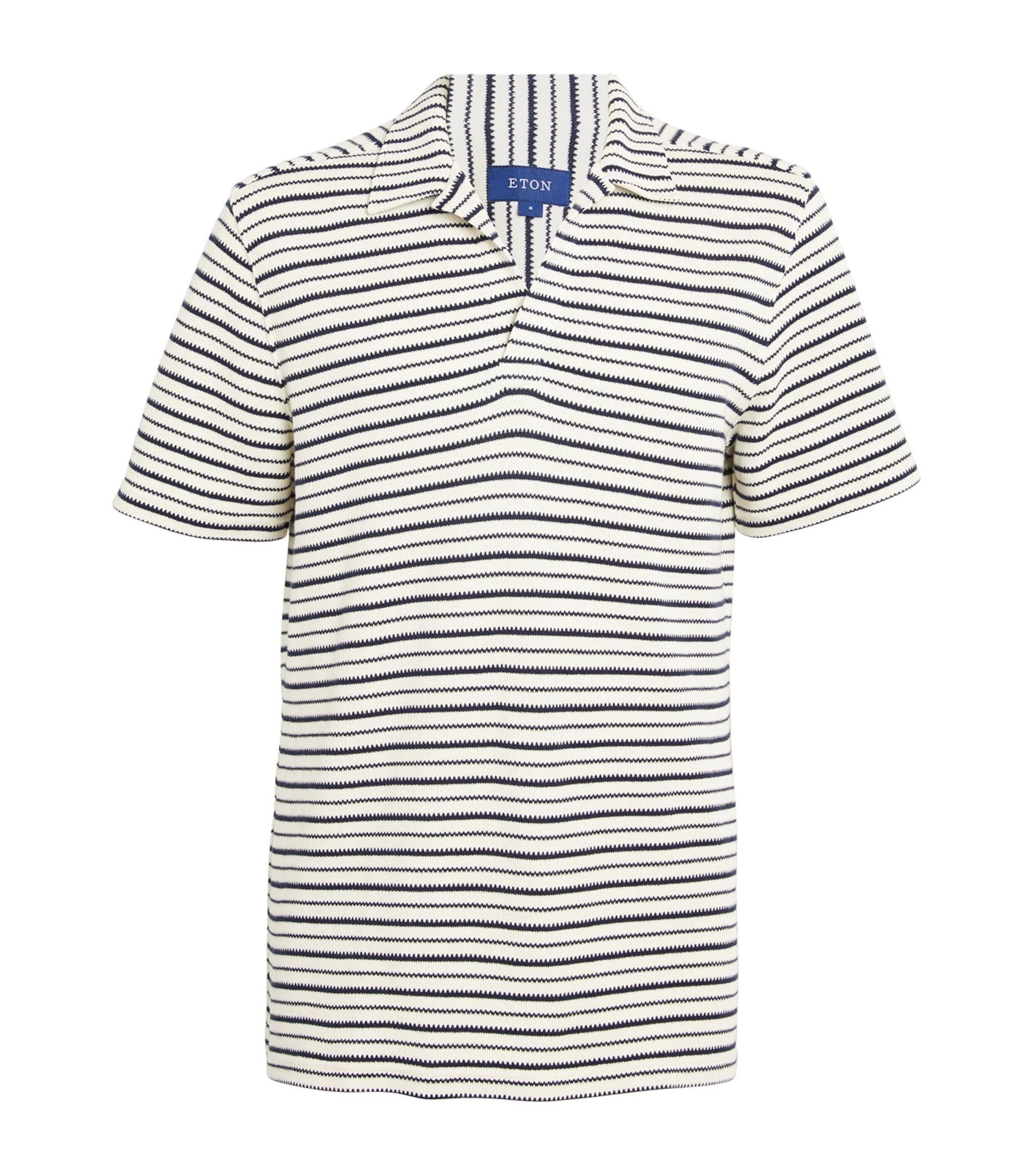 Eton Knitted Striped Polo Shirt in White for Men | Lyst
