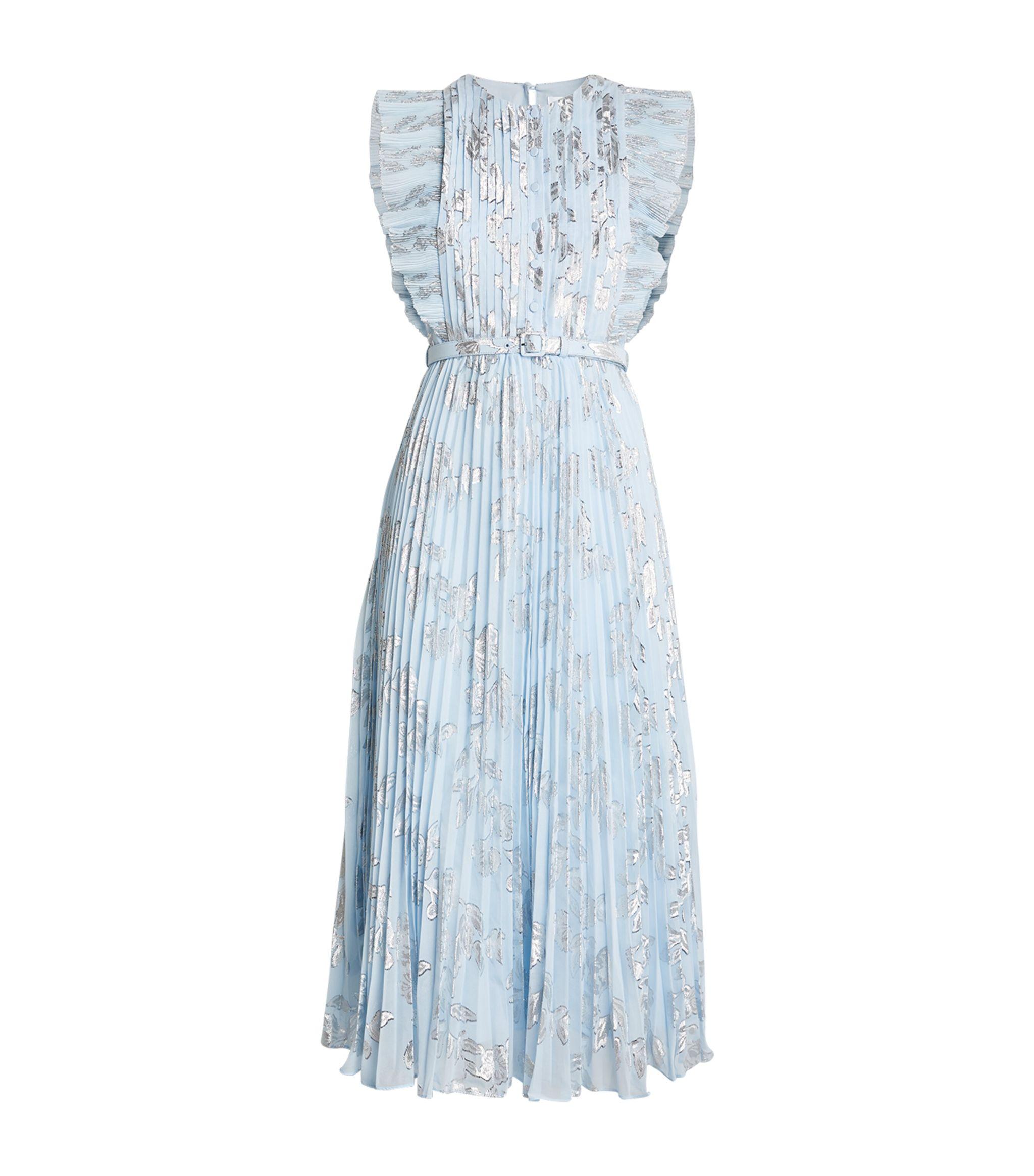 Self-Portrait Metallic-floral Maxi Dress in Blue | Lyst