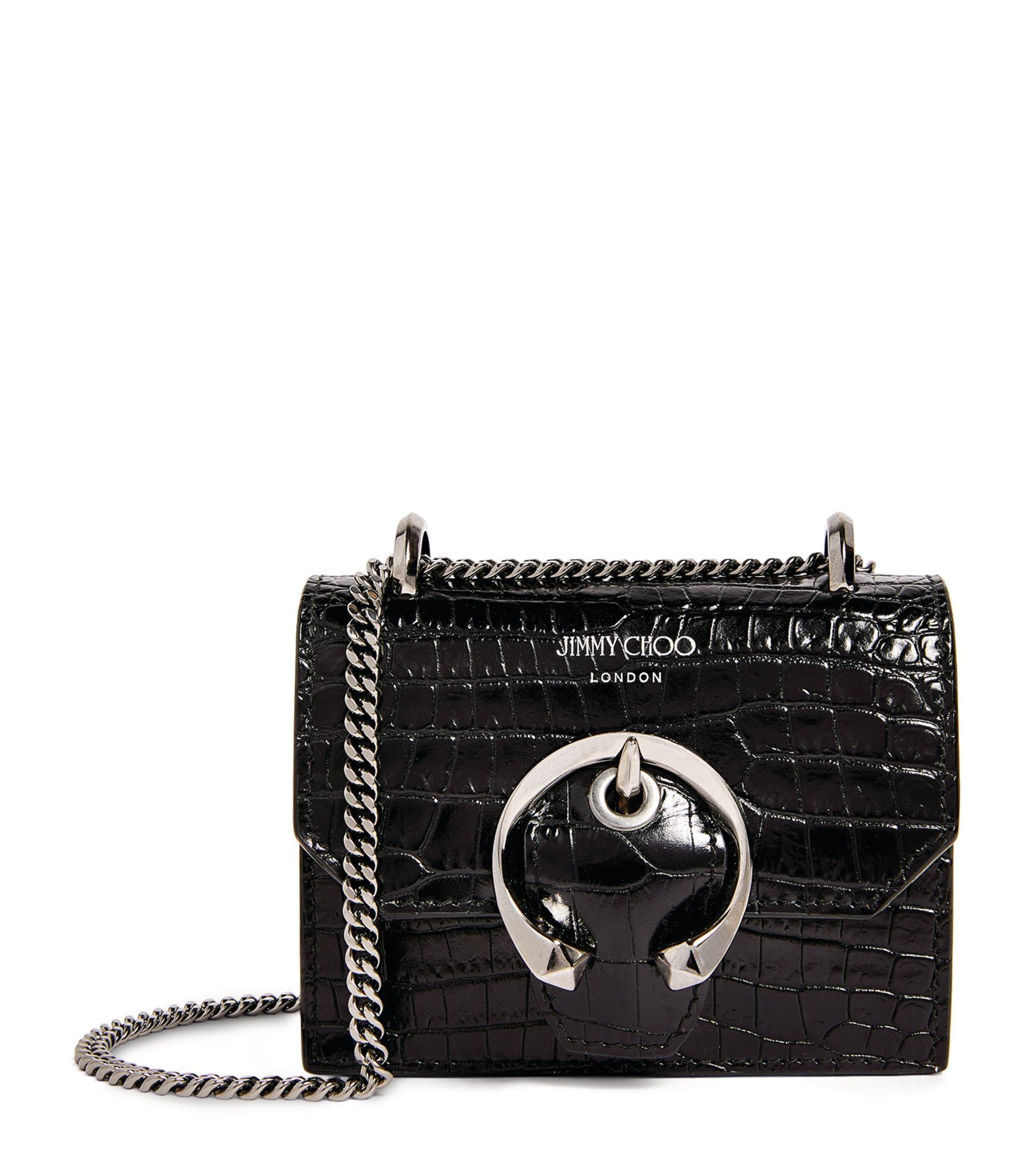 JIMMY CHOO ハラコ素材　ミニbag Jimmy Choo Womens Black Paris Mini Croc-embossed Leather Cross