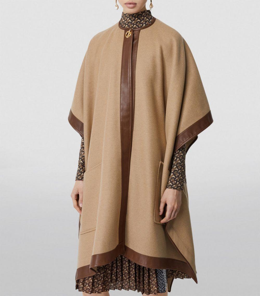 Burberry Leather Trim Cashmere Cape in Natural - Lyst