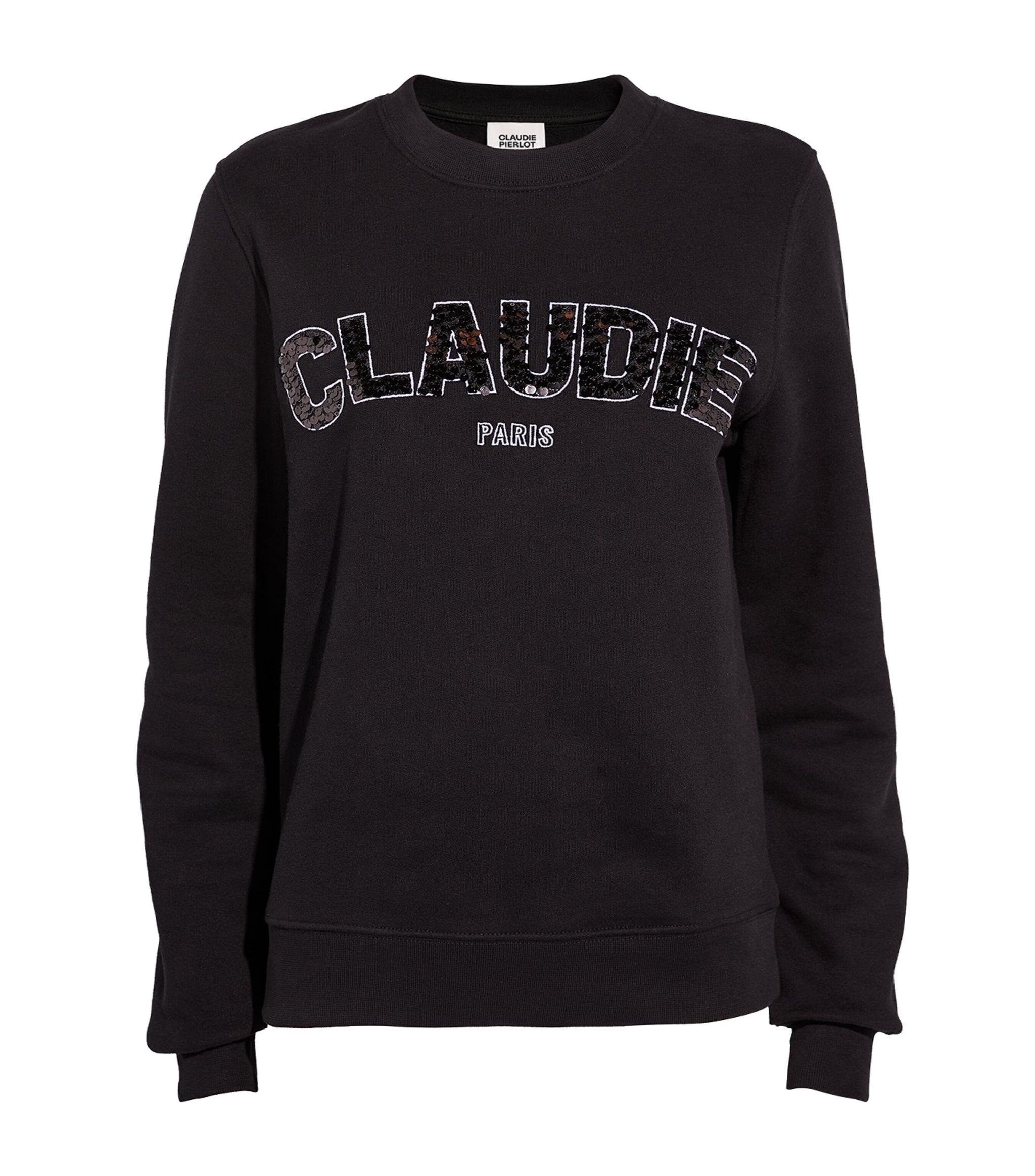 Claudie Pierlot Sequinned Logo Sweatshirt in Black | Lyst