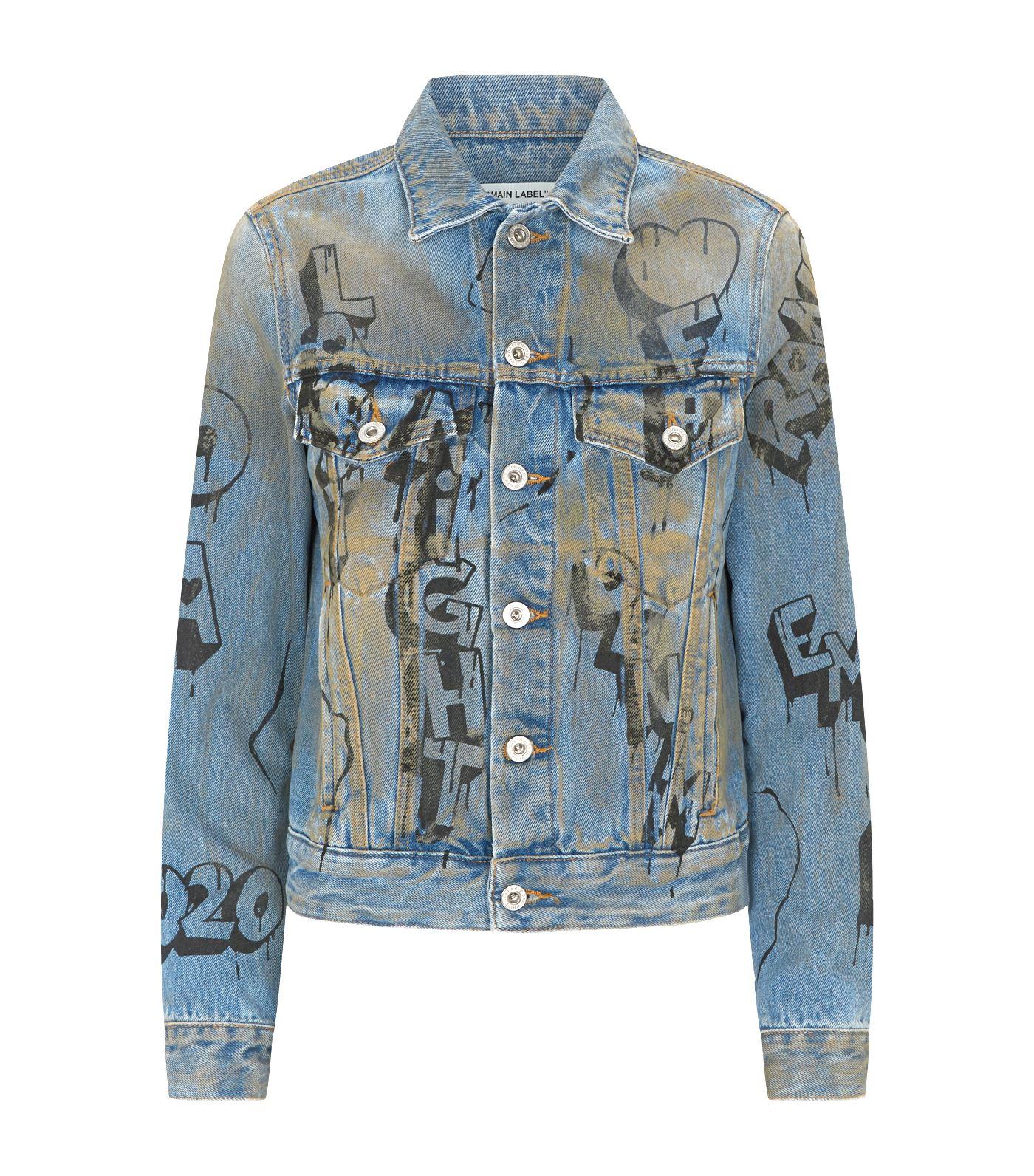 off white distressed denim jacket
