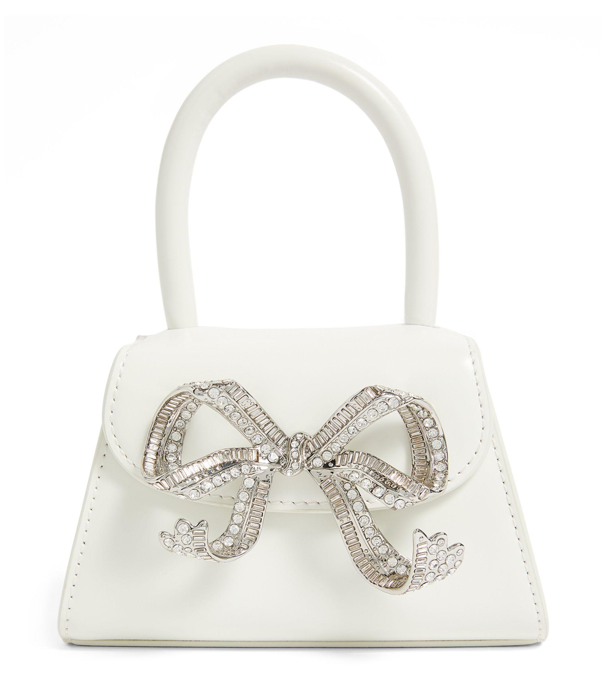 Self-Portrait Mini Leather The Bow Top-handle Bag in White | Lyst