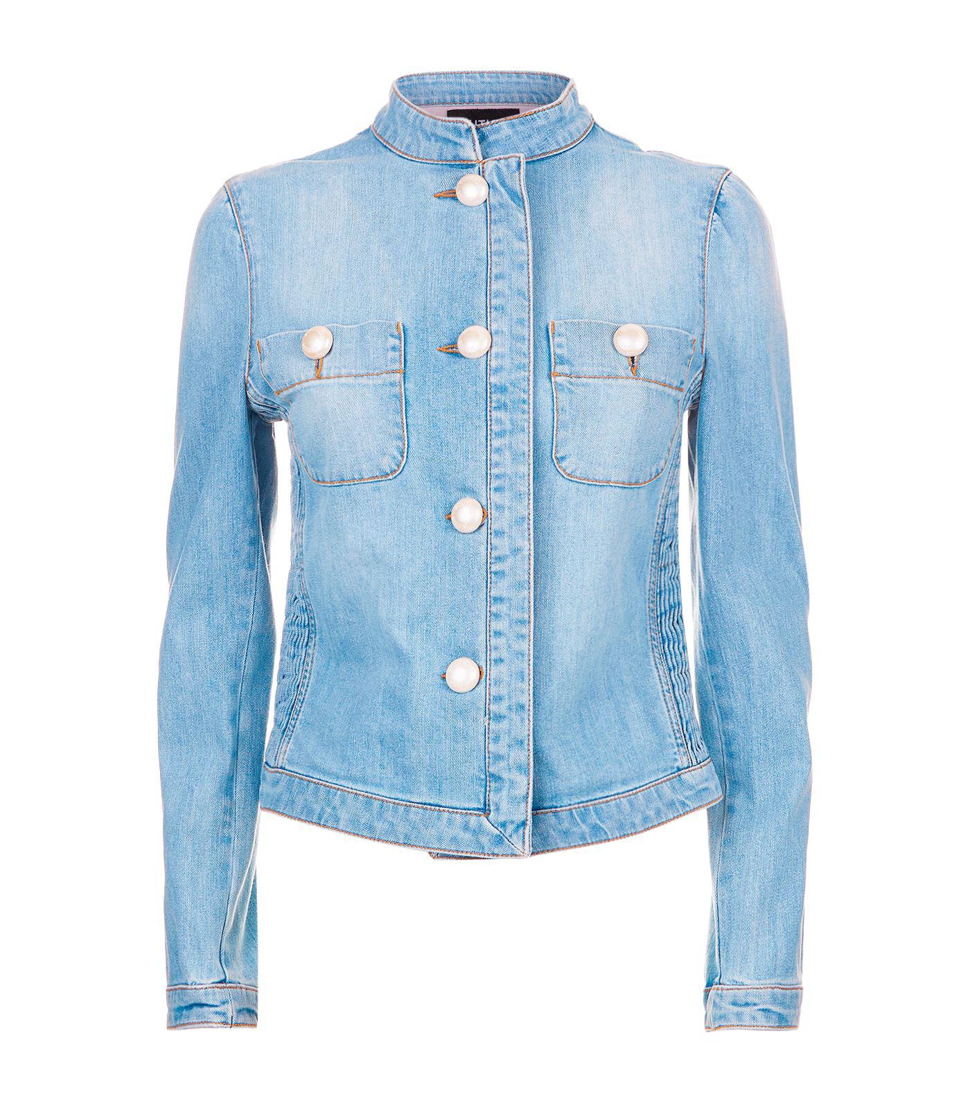 Boutique Moschino Pearl Button Denim Jacket in Blue - Lyst