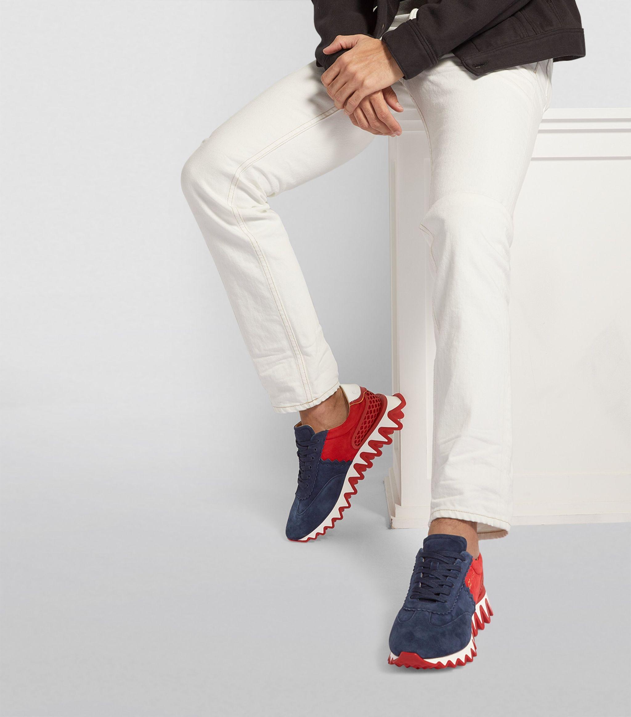 Christian Louboutin Loubishark Suede Sneakers in Blue for Men | Lyst
