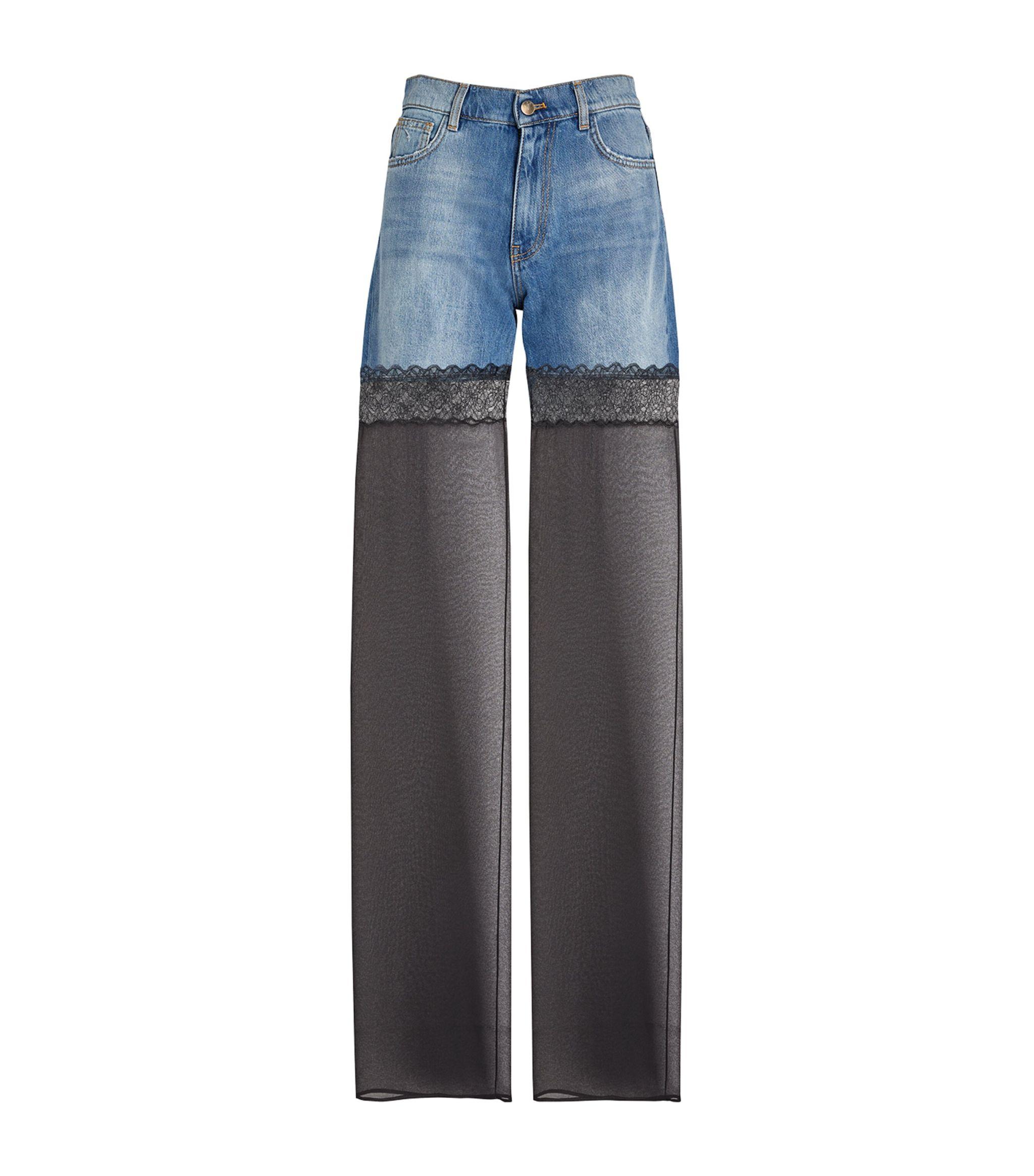 デニム・ジーパン Nensi Dojaka 'Tulle' jeans Paneled high-rise tulle wide-leg jeans in blue - Nensi