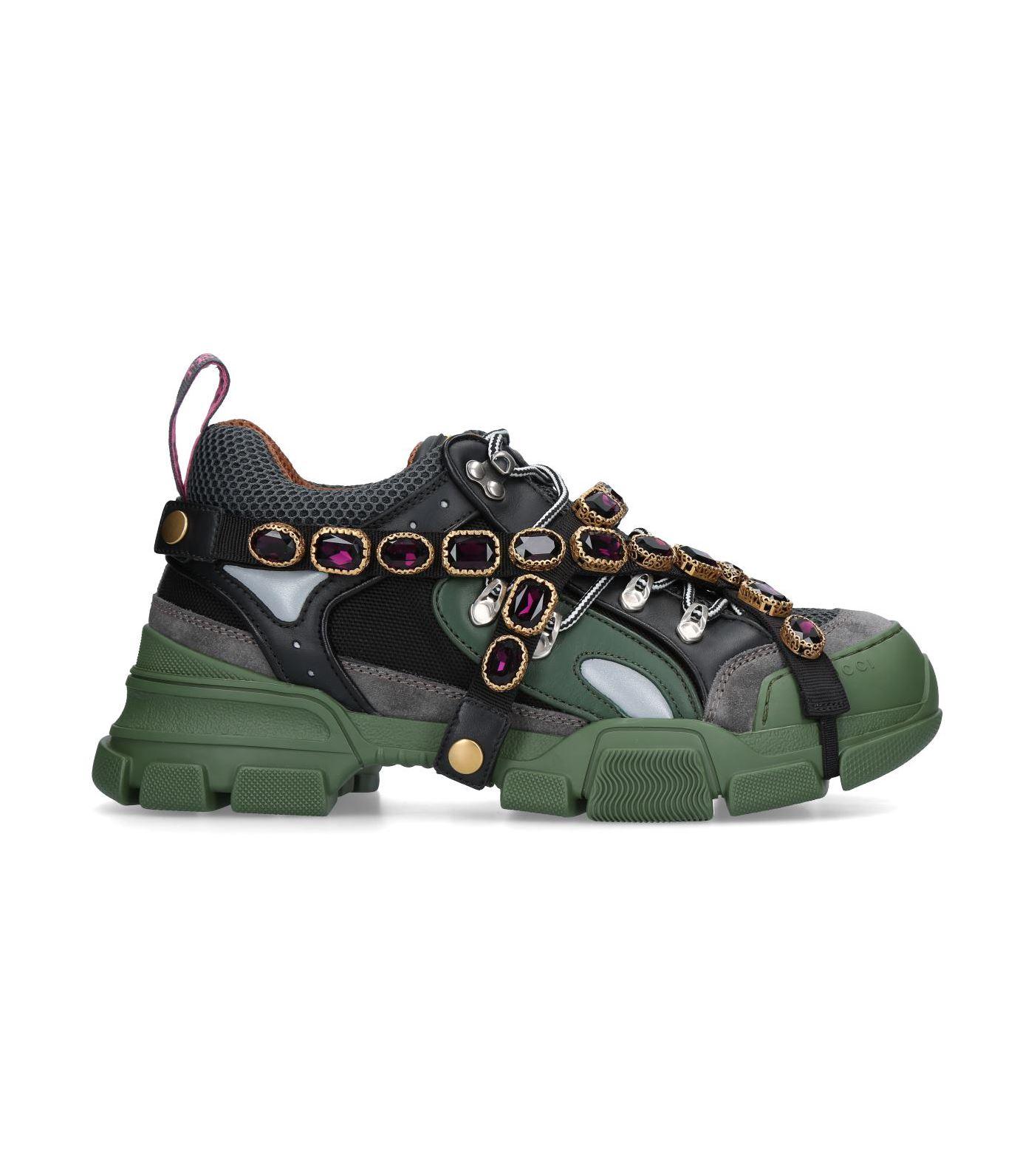 Gucci Flashtrek Embellished Suede, Leather And Mesh Sneakers in Green ...