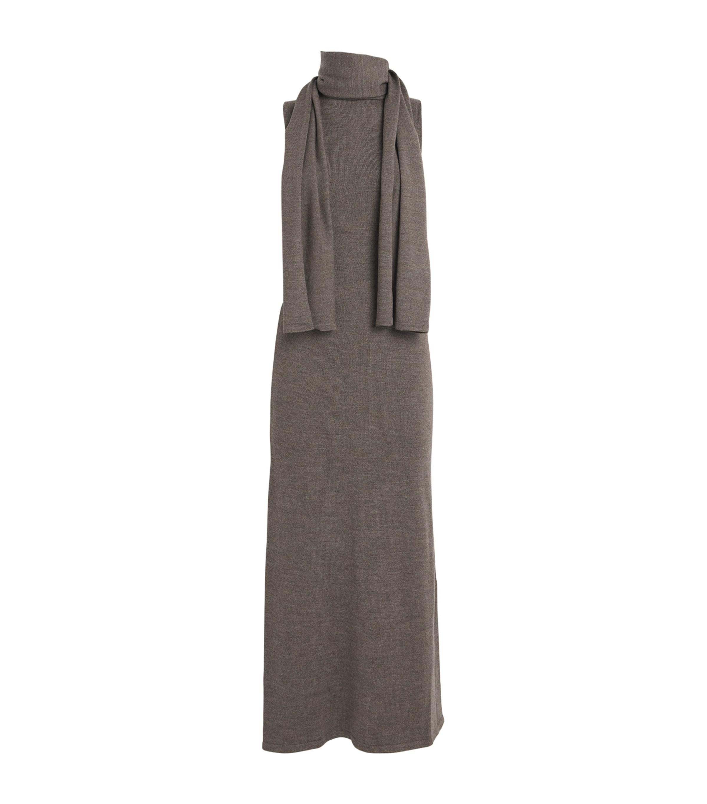 STAUD Wool Scarf-Neck Canal Midi Dress in Gray | Lyst