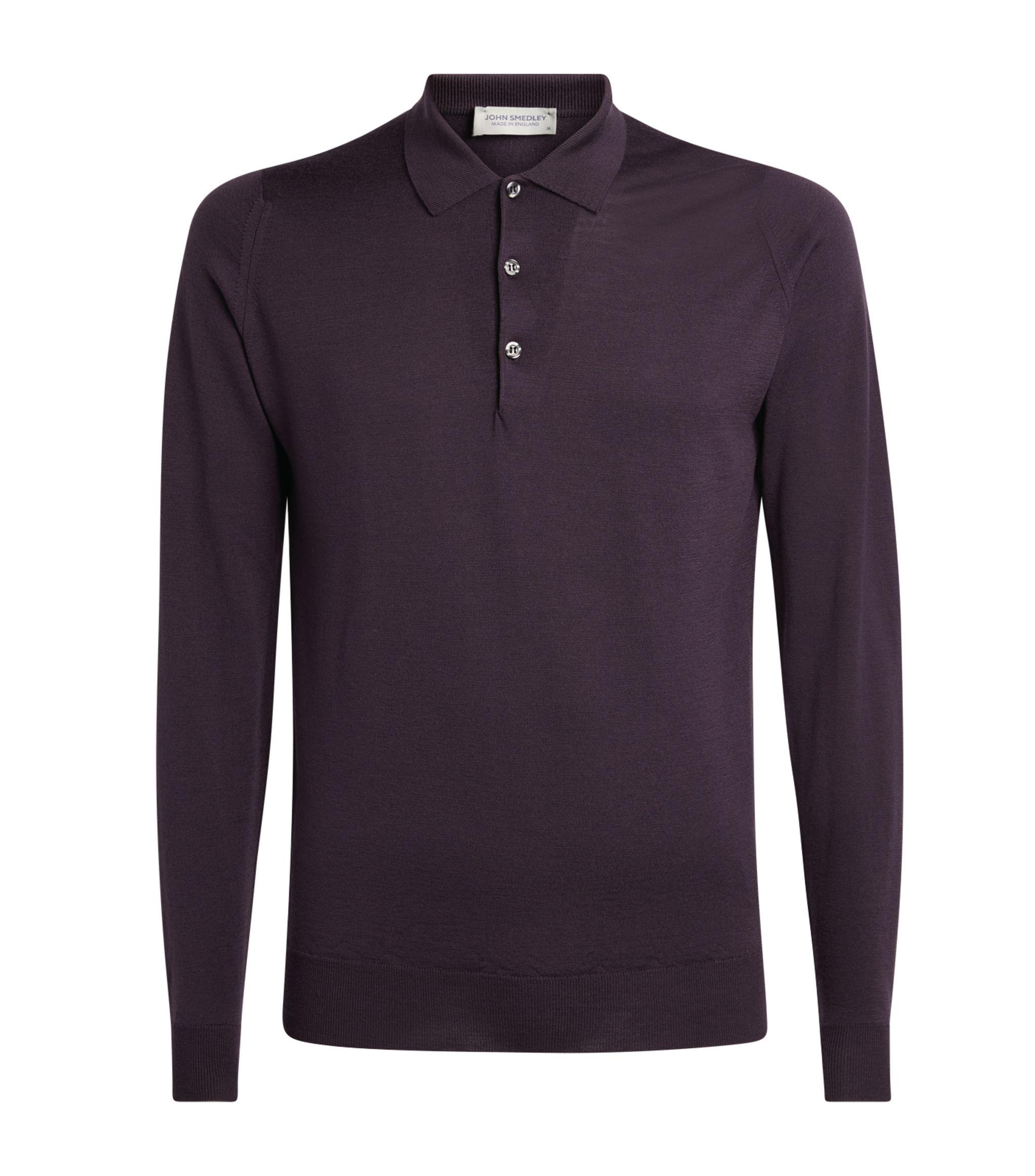 John Smedley Wool Long-sleeved Polo Shirt in Purple for Men - Lyst