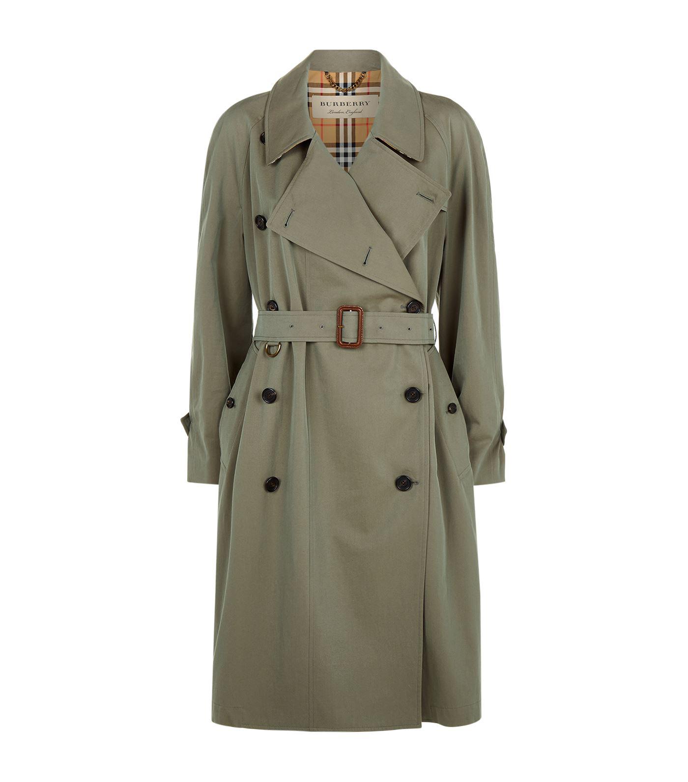 Burberry Charwood Longline Trench Coat in Green - Lyst