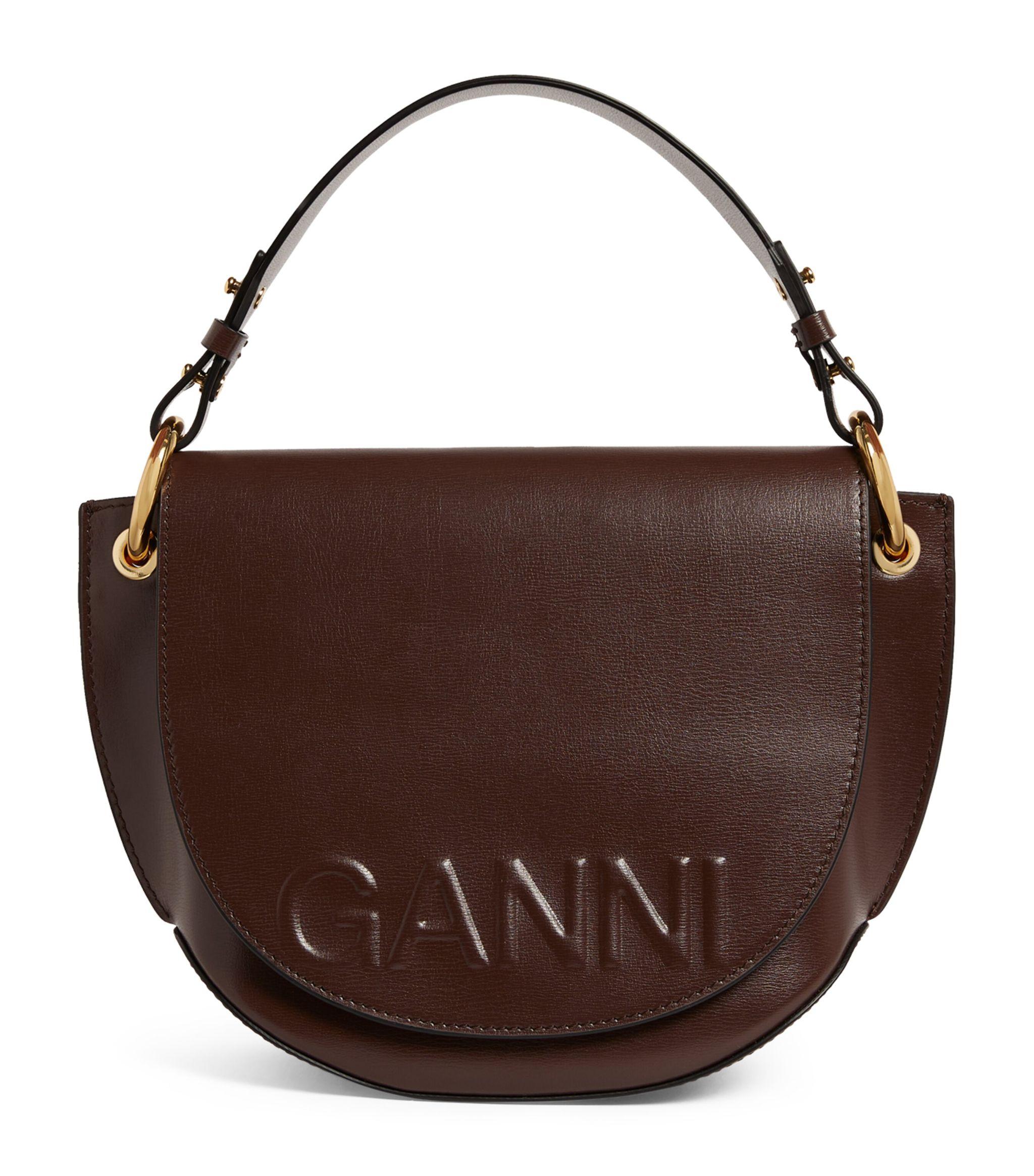Ganni Leather Banner Saddle Cross-body Bag in Brown | Lyst