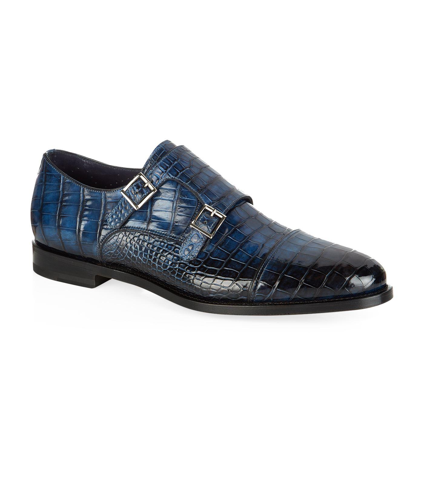 Santoni Alligator Monk Shoe in Blue for Men | Lyst