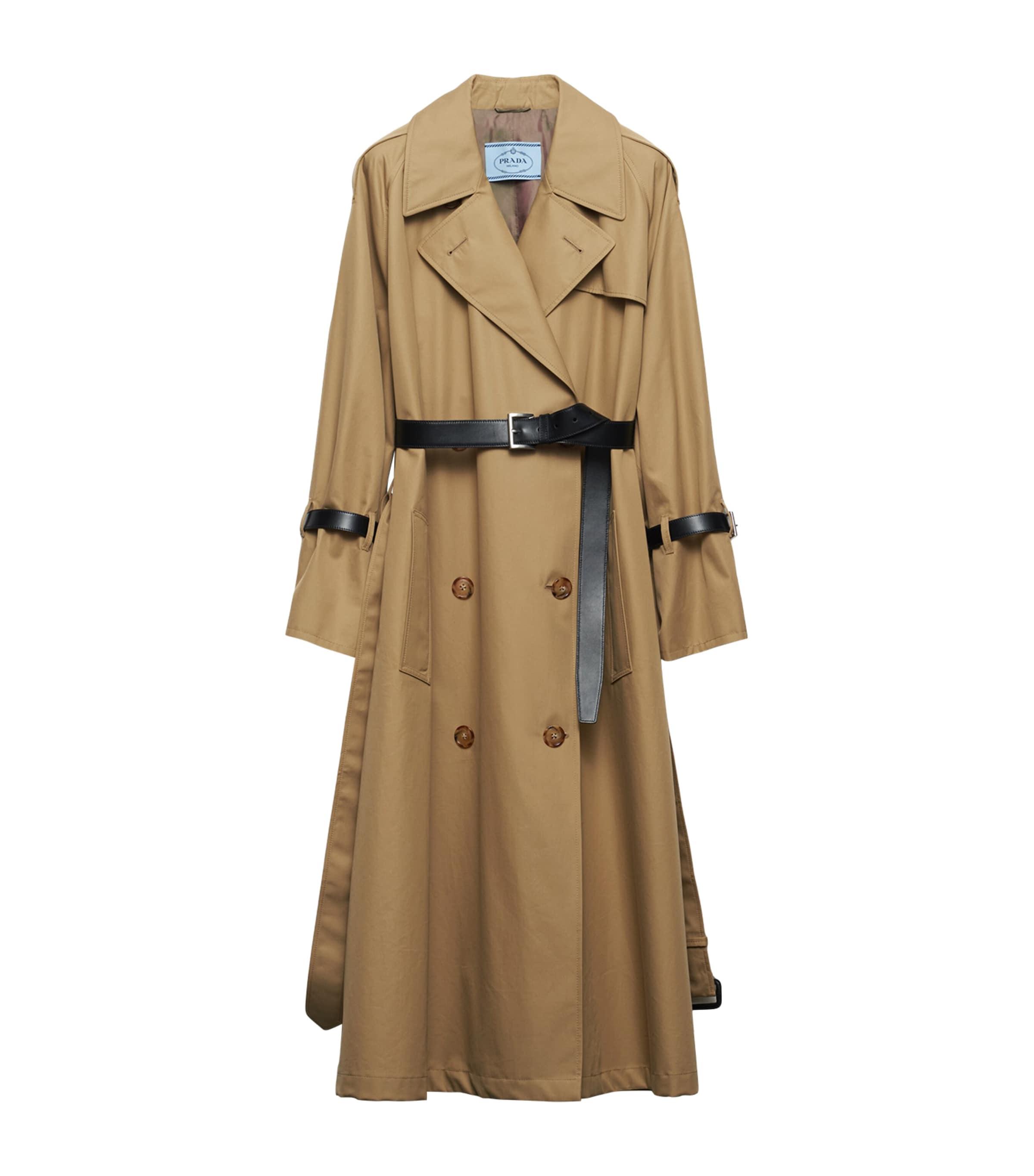 Prada Logo Badge Lapel Collar Double Breasted Cotton Trench in Natural Lyst UK