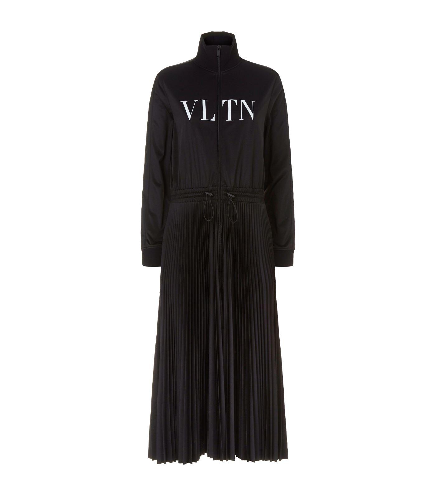 Valentino Vltn Print Pleated Dress in Black | Lyst