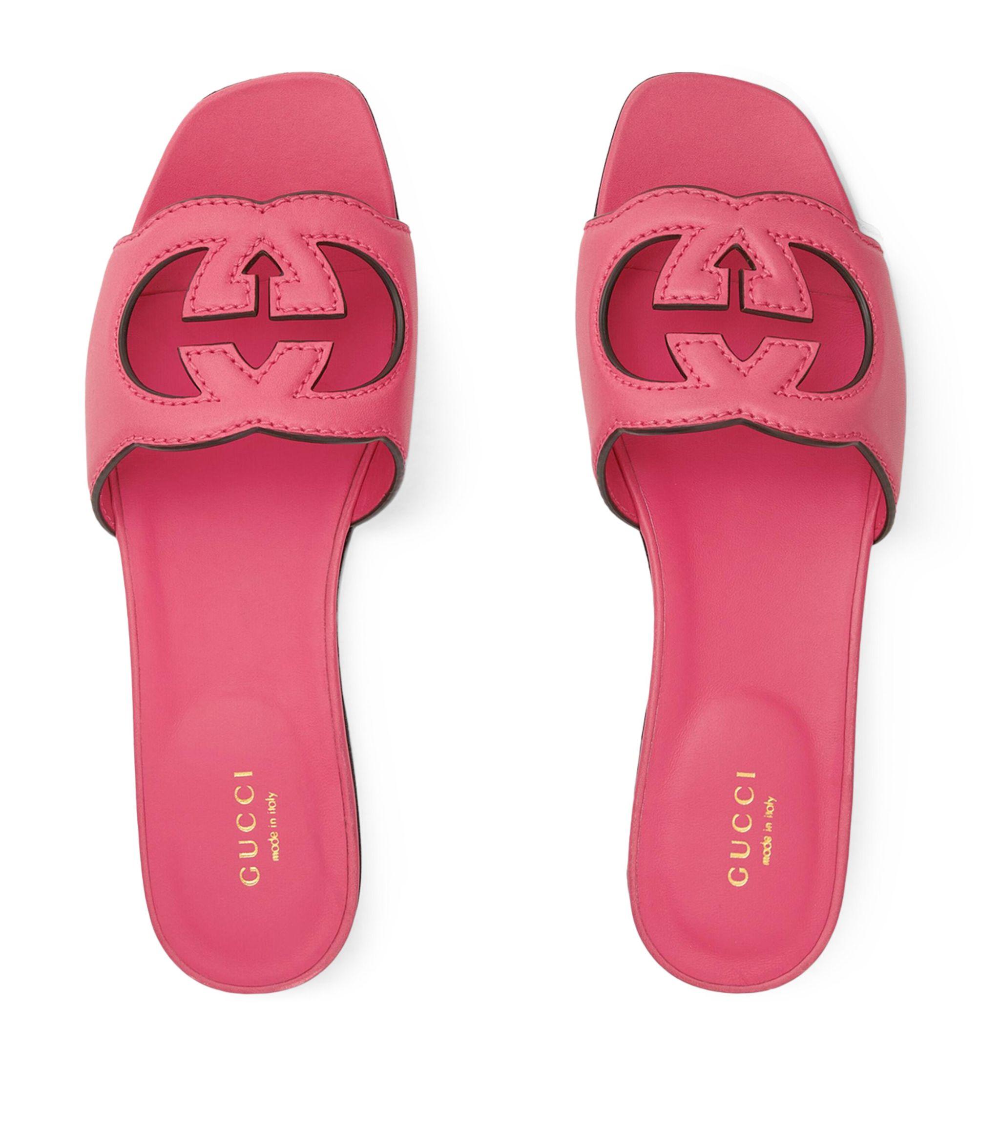 Gucci Slide Sandal With Interlocking G Leather in Pink Lyst