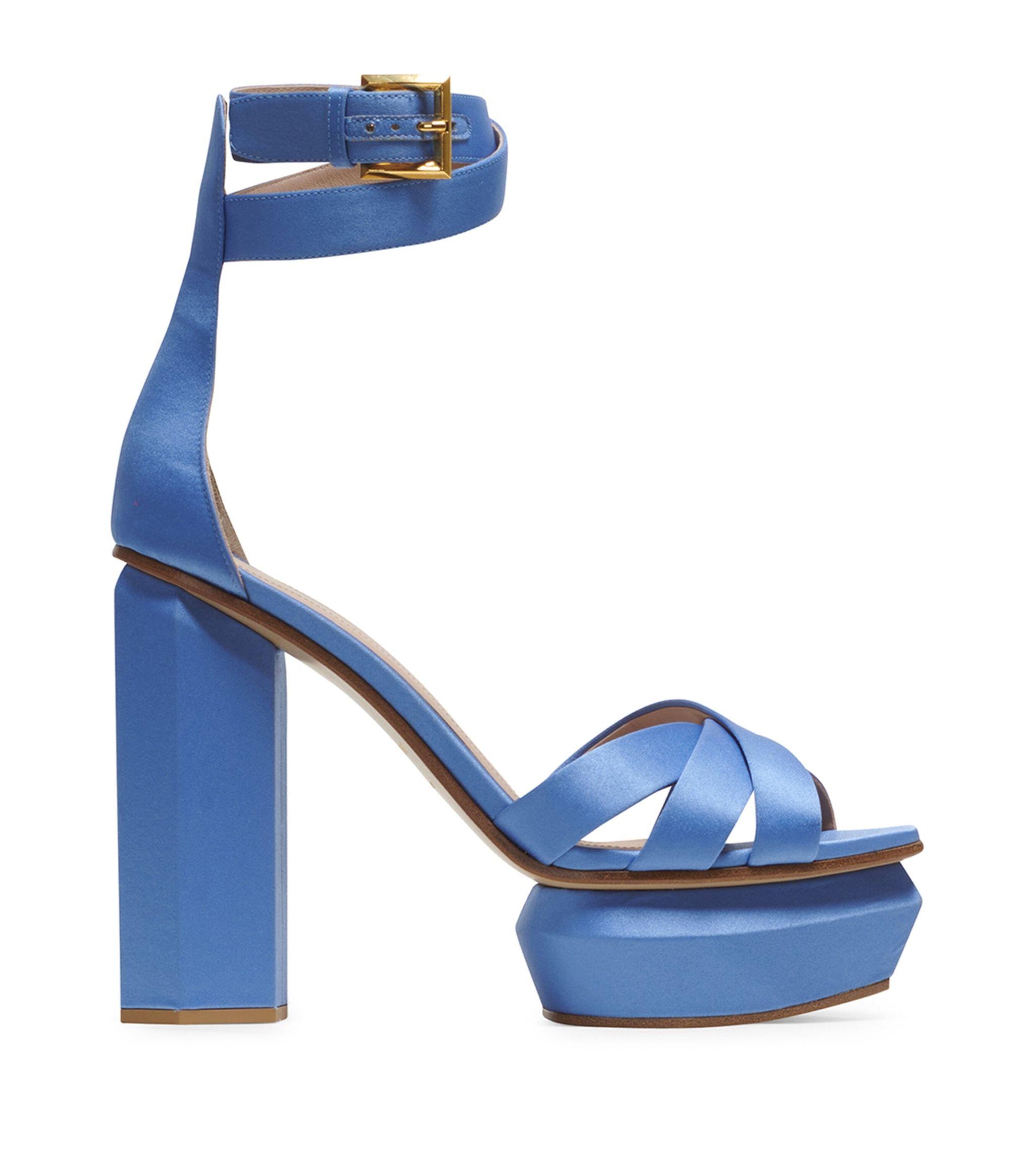 Balmain Satin Ava Platform Sandals 120 in Blue | Lyst