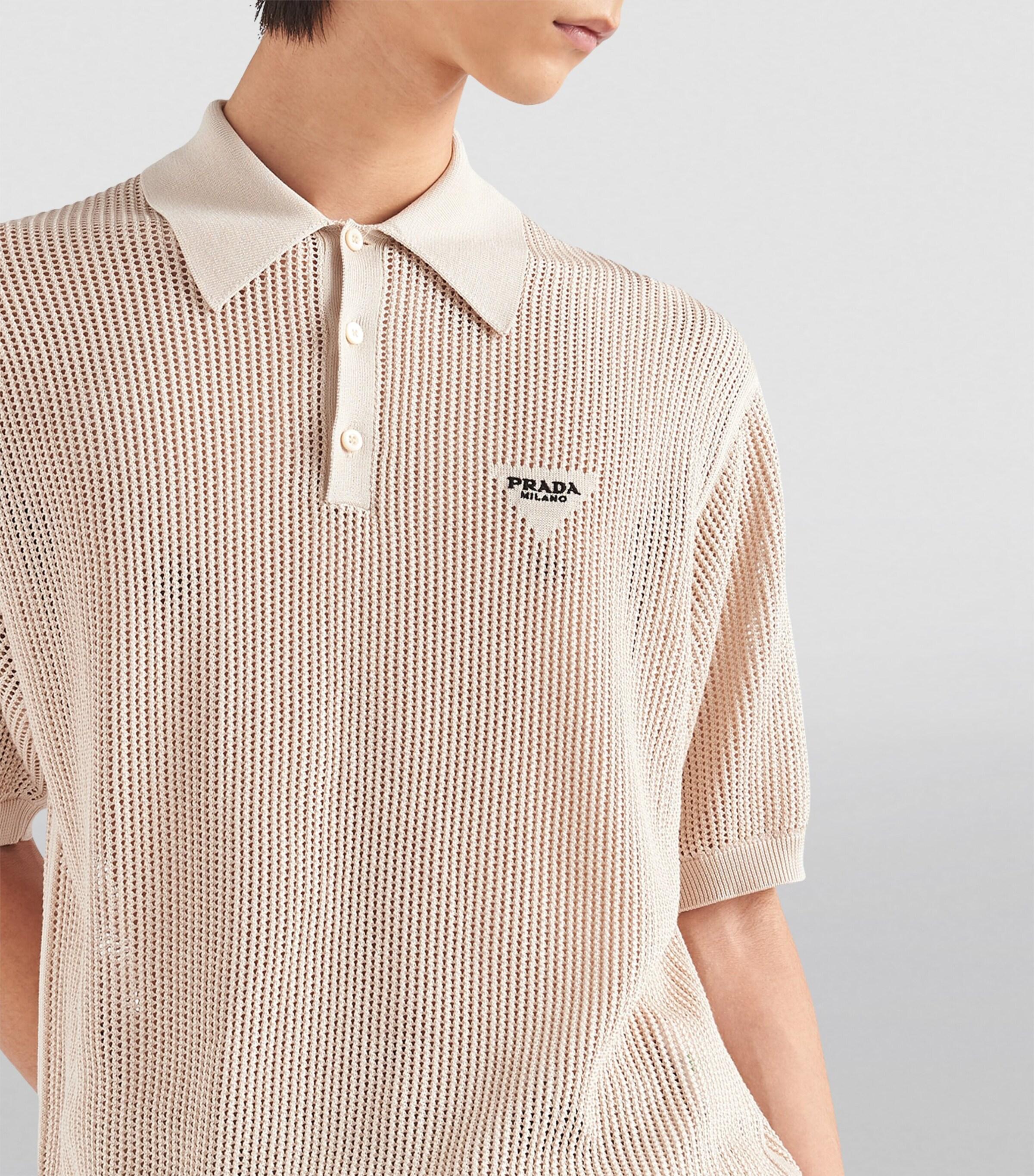Prada Silk-Cotton Knit Polo Shirt in White for Men | Lyst UK