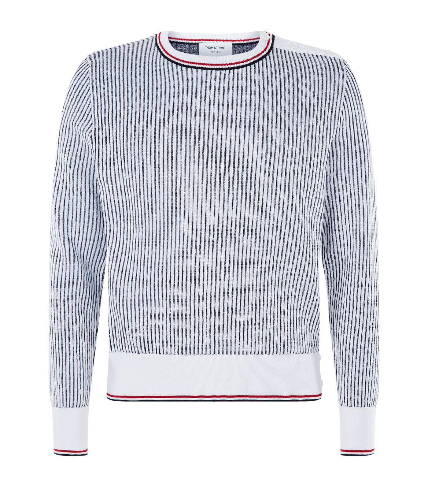 Thom Browne Cotton Striped Knit Sweater in Navy (Blue) for Men - Lyst