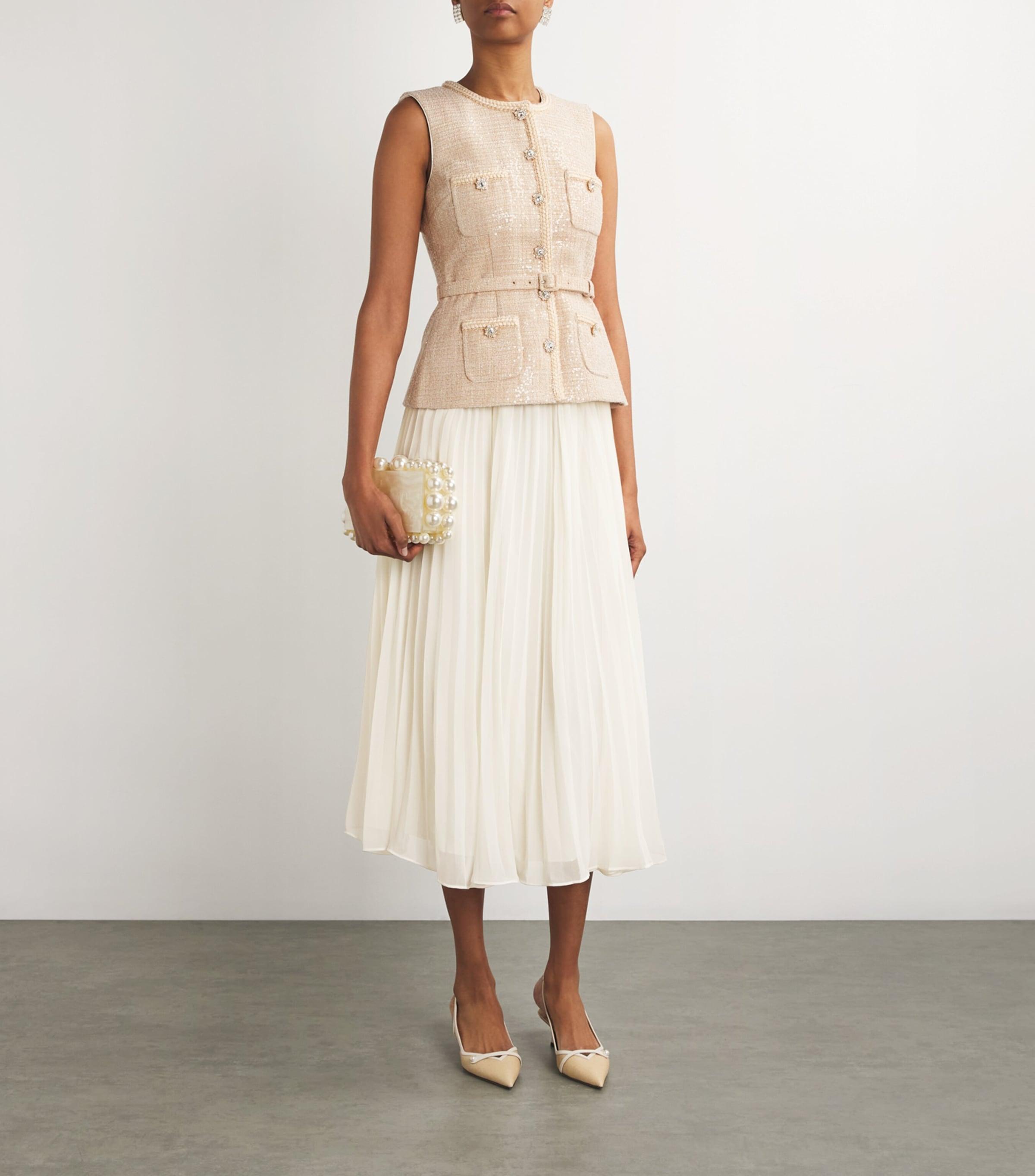 Self-Portrait Sequin Bouclé Chiffon Midi Dress in White