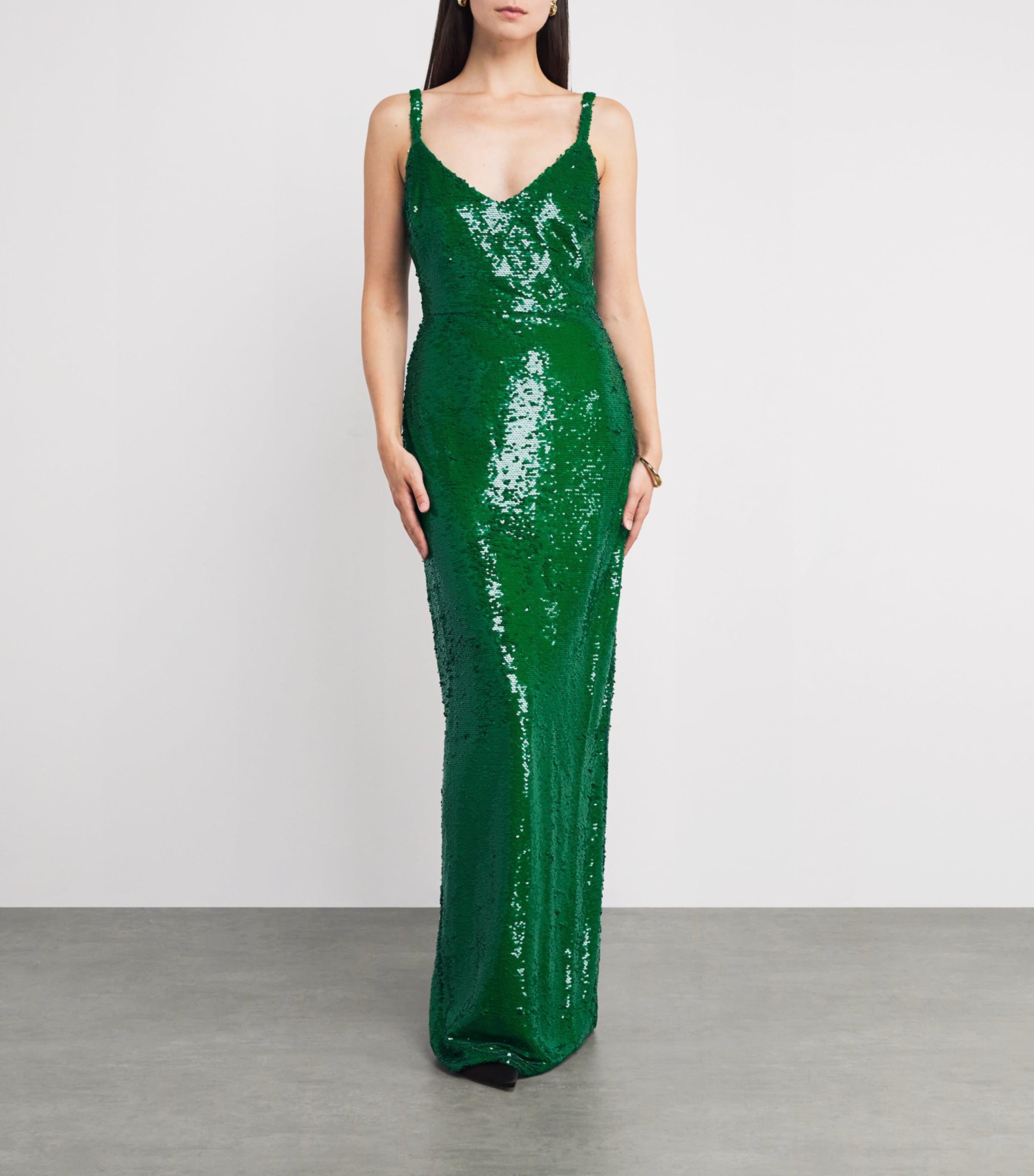 L'Agence Karma Sequin Maxi Dress in Green | Lyst