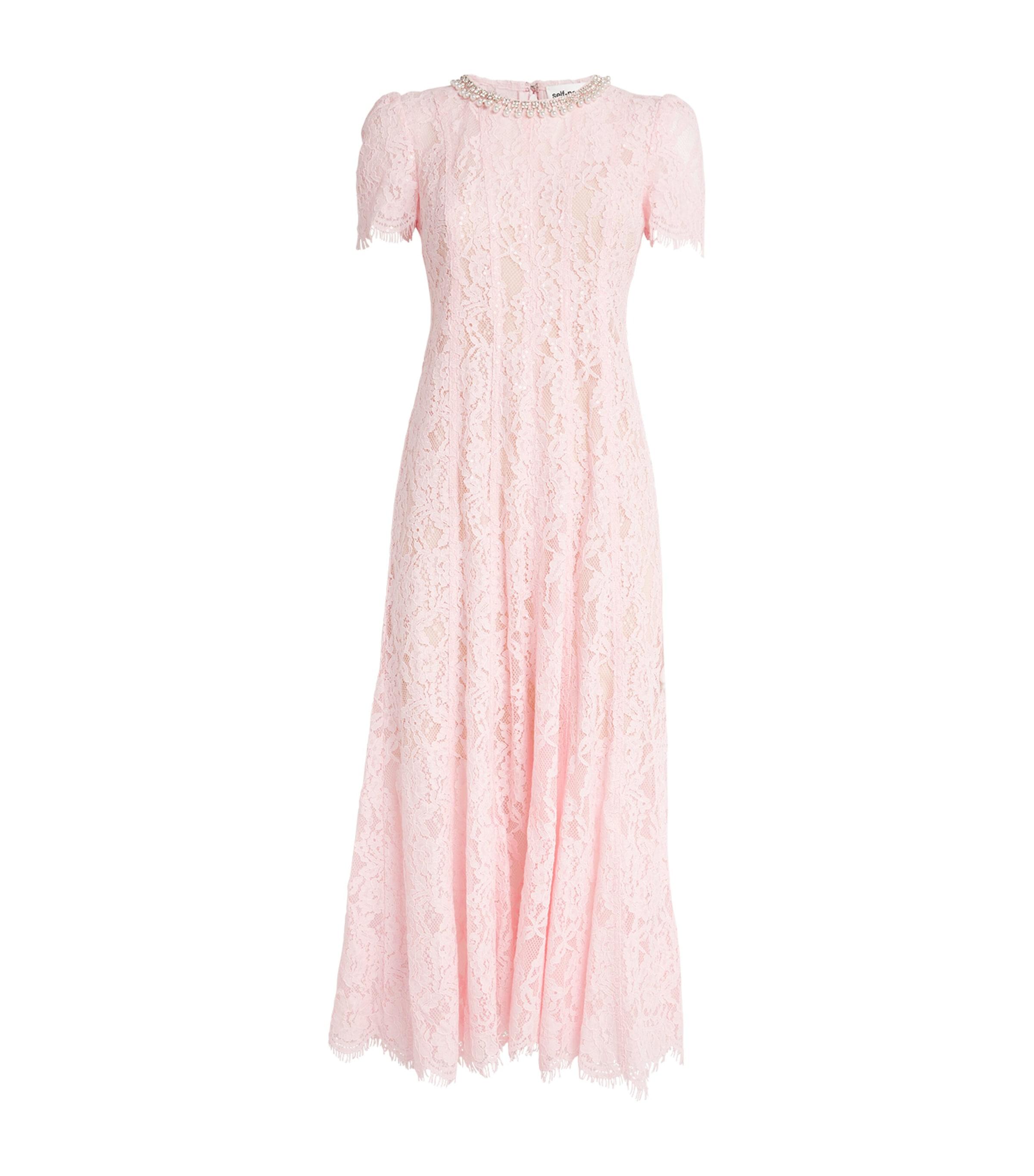 Self-Portrait Lace Embellished Midi Dress in Pink | Lyst