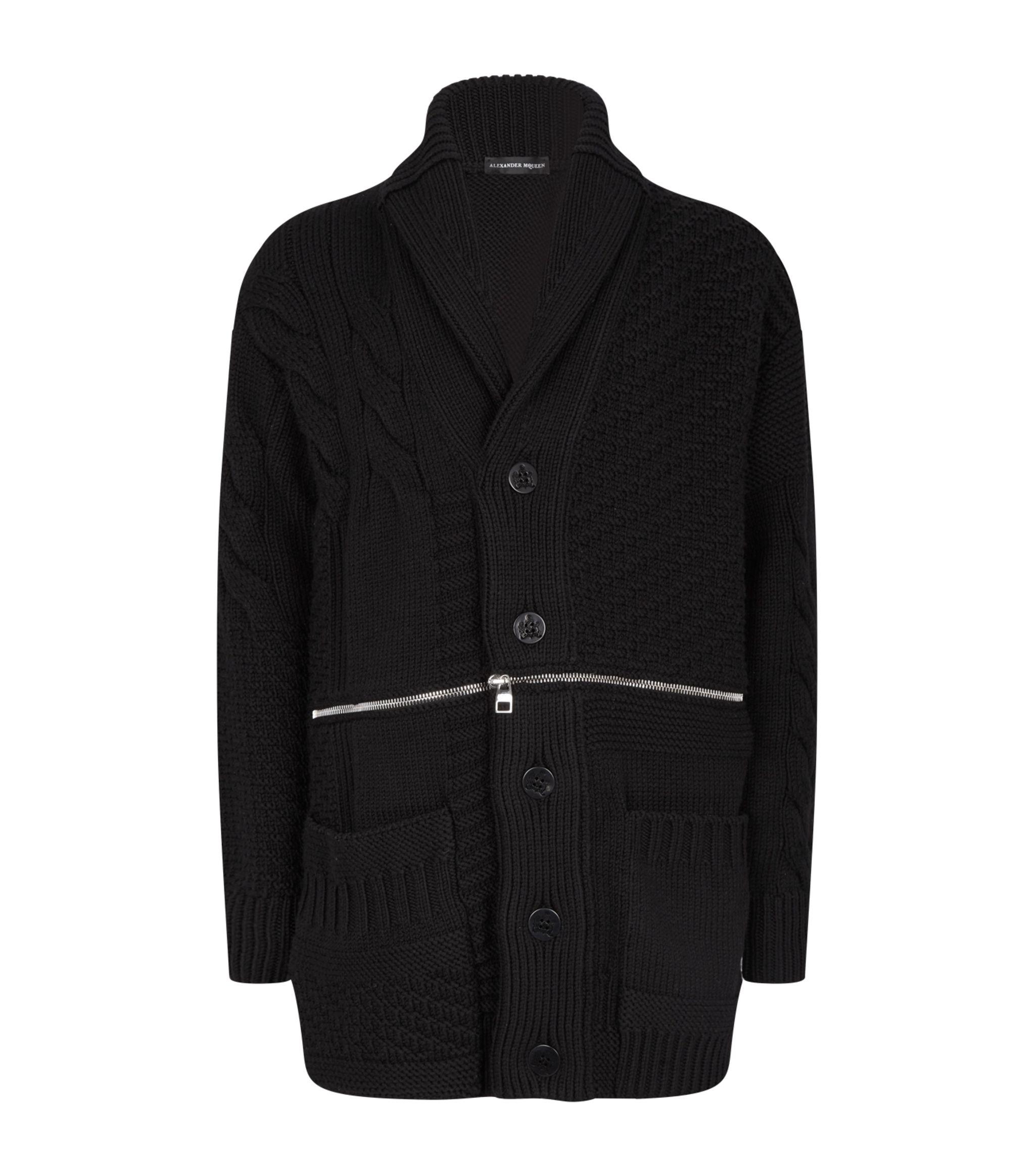 Alexander McQueen Zip-detail Wool Cardigan in Black for Men - Lyst