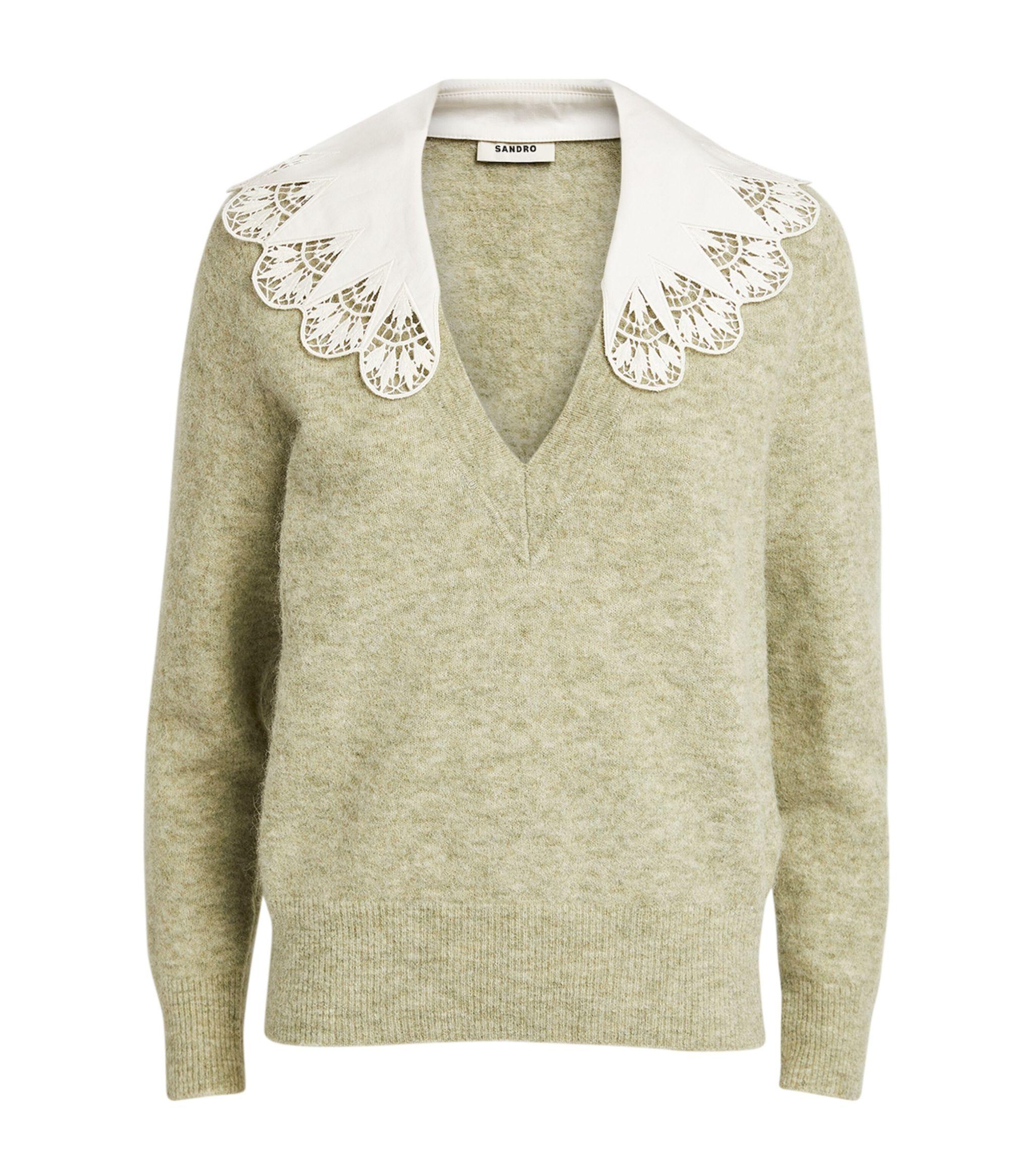 Sandro Lacecollar Sweater in Natural Lyst
