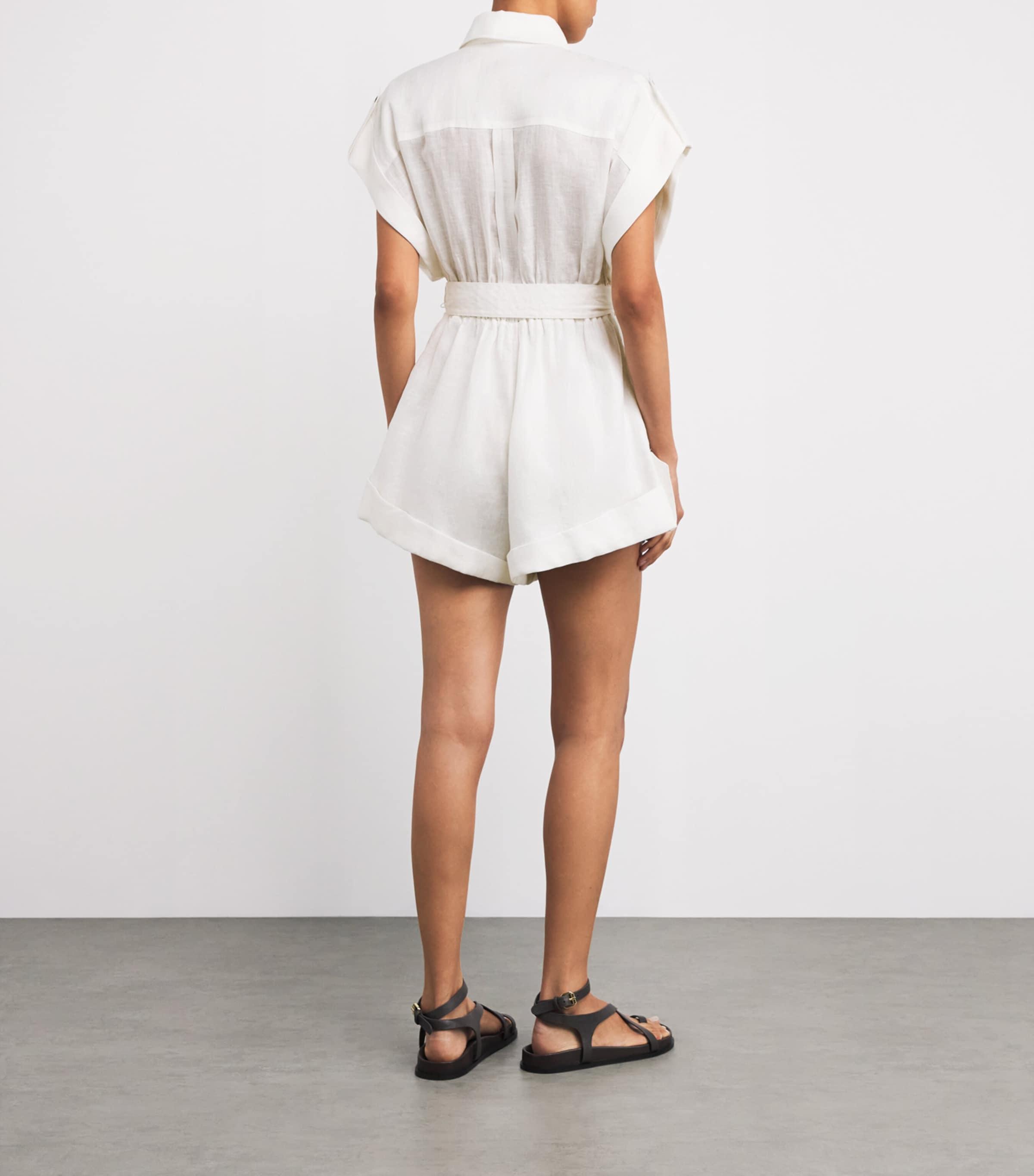 セットアップ ZIMMERMANN RHIANNON LINEN SHORT PLAYSUIT ZIMMERMANN Rhiannon belted linen playsuit | NET-A-PORTER
