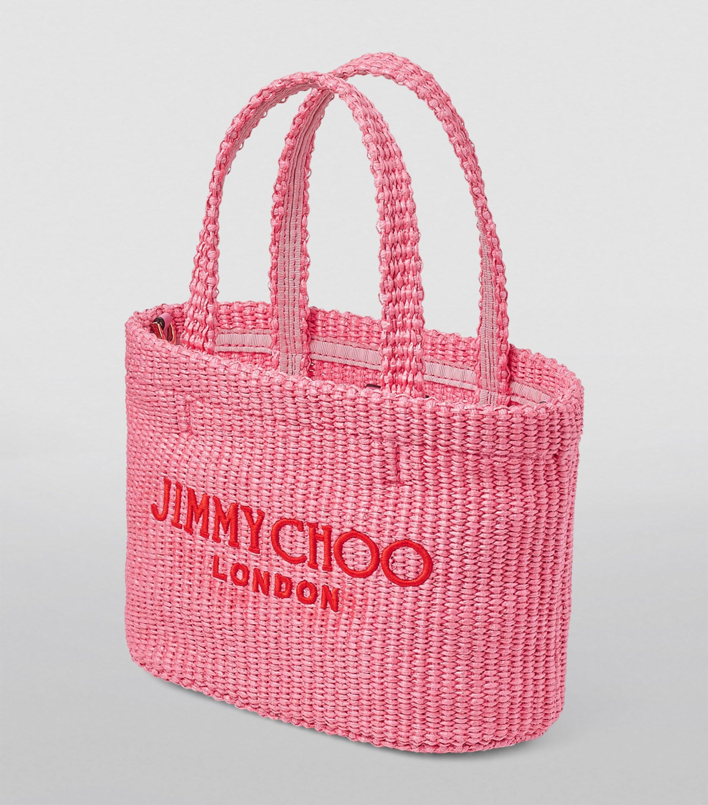 Jimmy Choo Mini Raffia Beach Tote Bag in Pink | Lyst