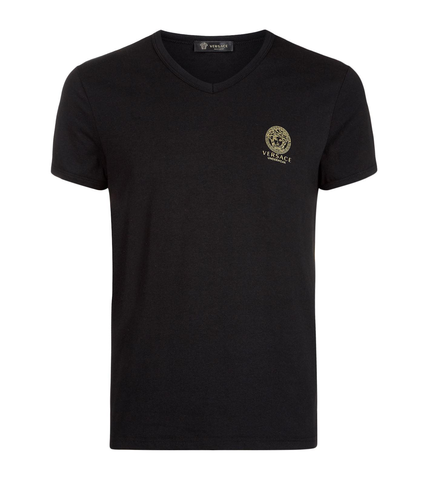 Versace Cotton Iconic Medusa V-neck T-shirt in Black for Men - Lyst