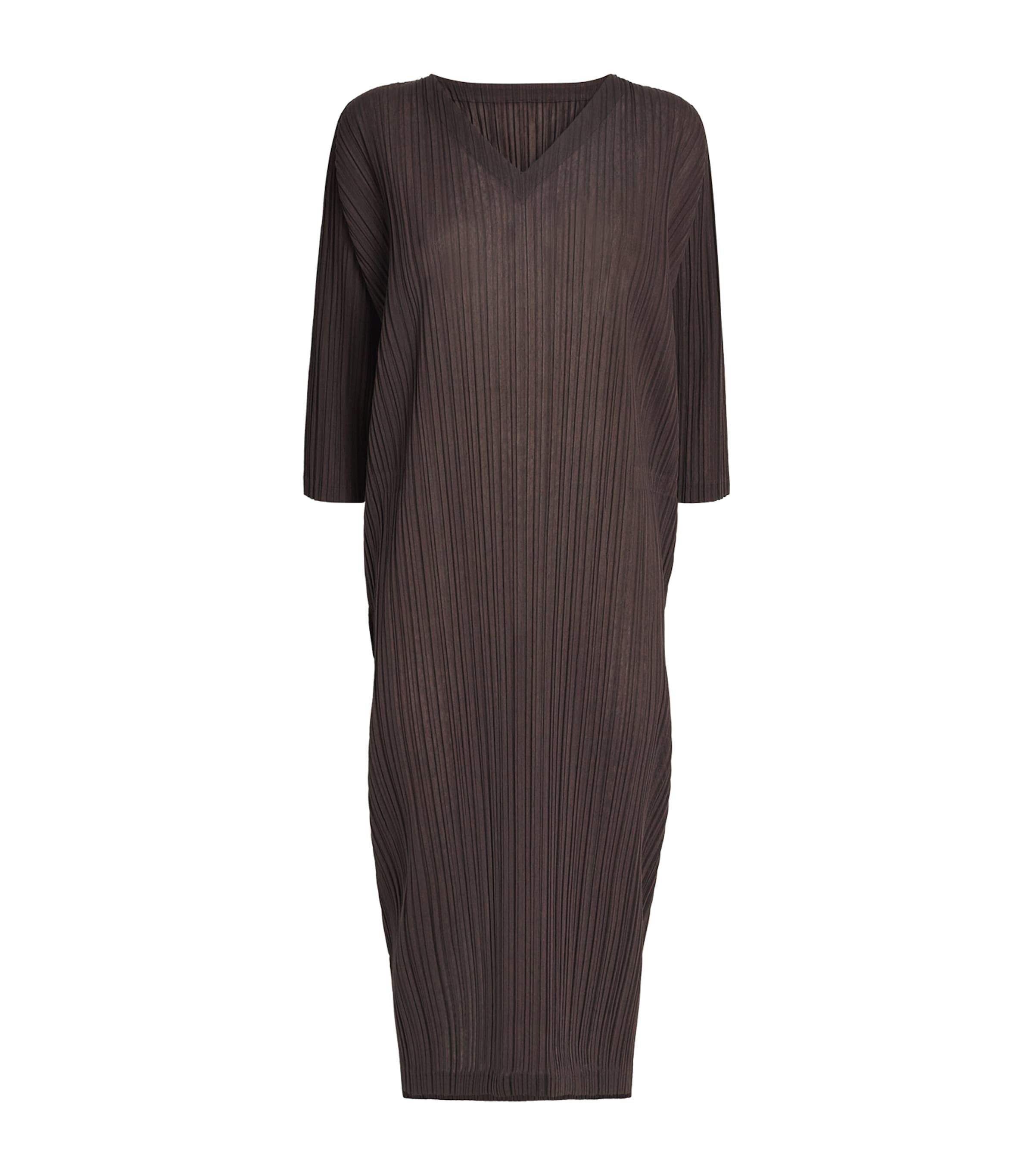 Pleats Please Issey Miyake Ramie Midi Dress in Brown | Lyst