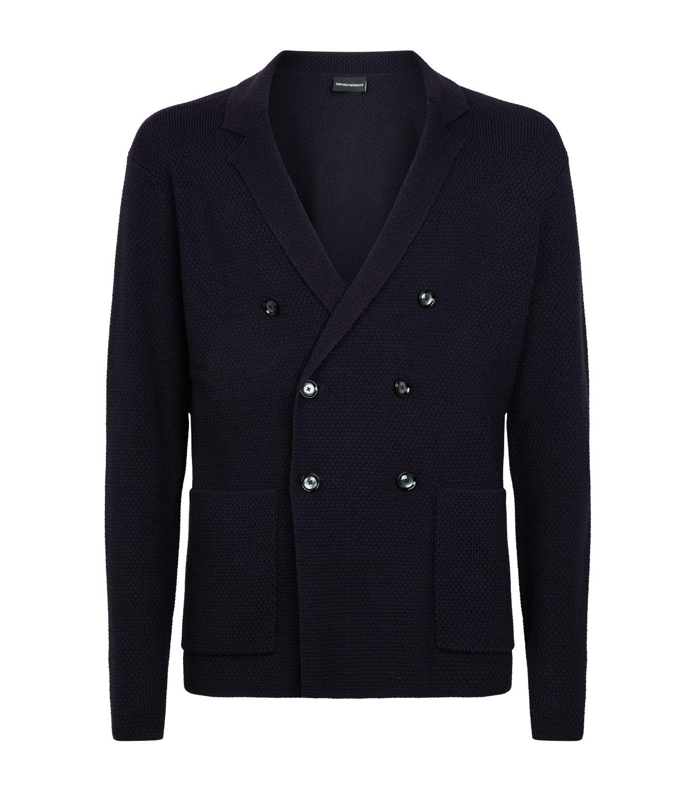 Emporio Armani Wool Doublebreasted Cardigan in Navy (Blue) for Men Lyst