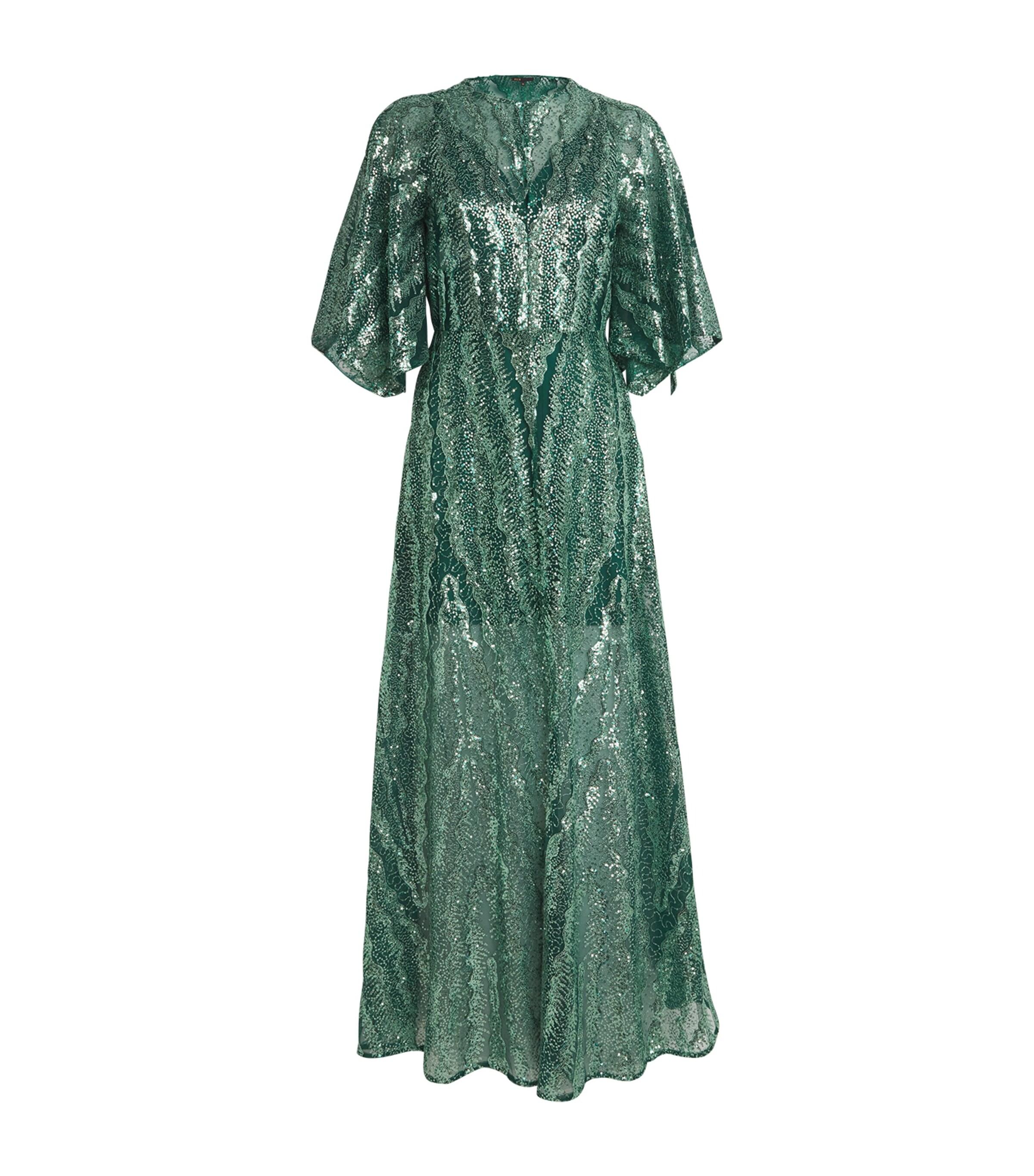 Maje Sequinned Maxi Dress in Green | Lyst